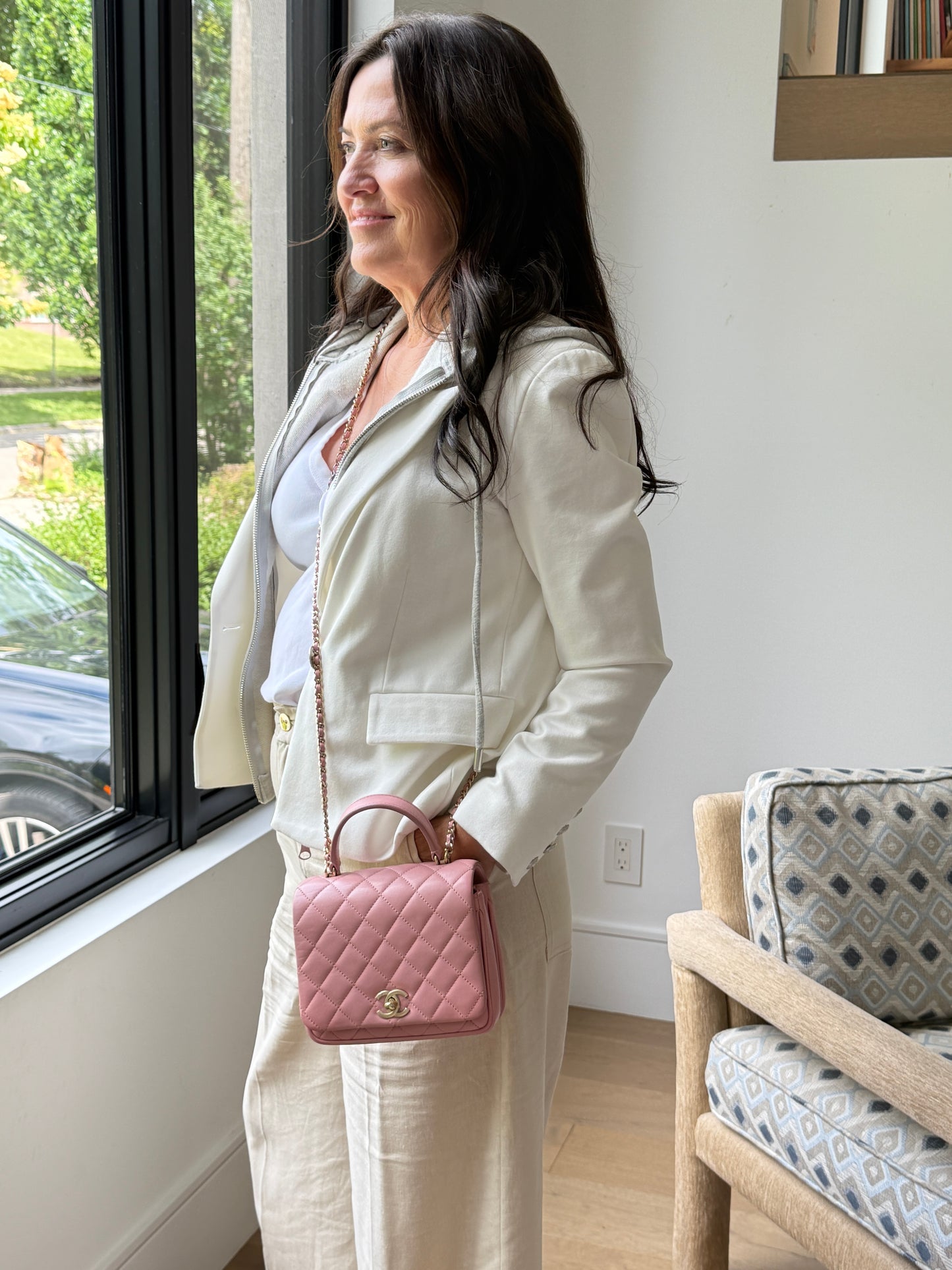 Chanel Small Square Top Handle Quilted Lambskin in Pink Pre-Owned