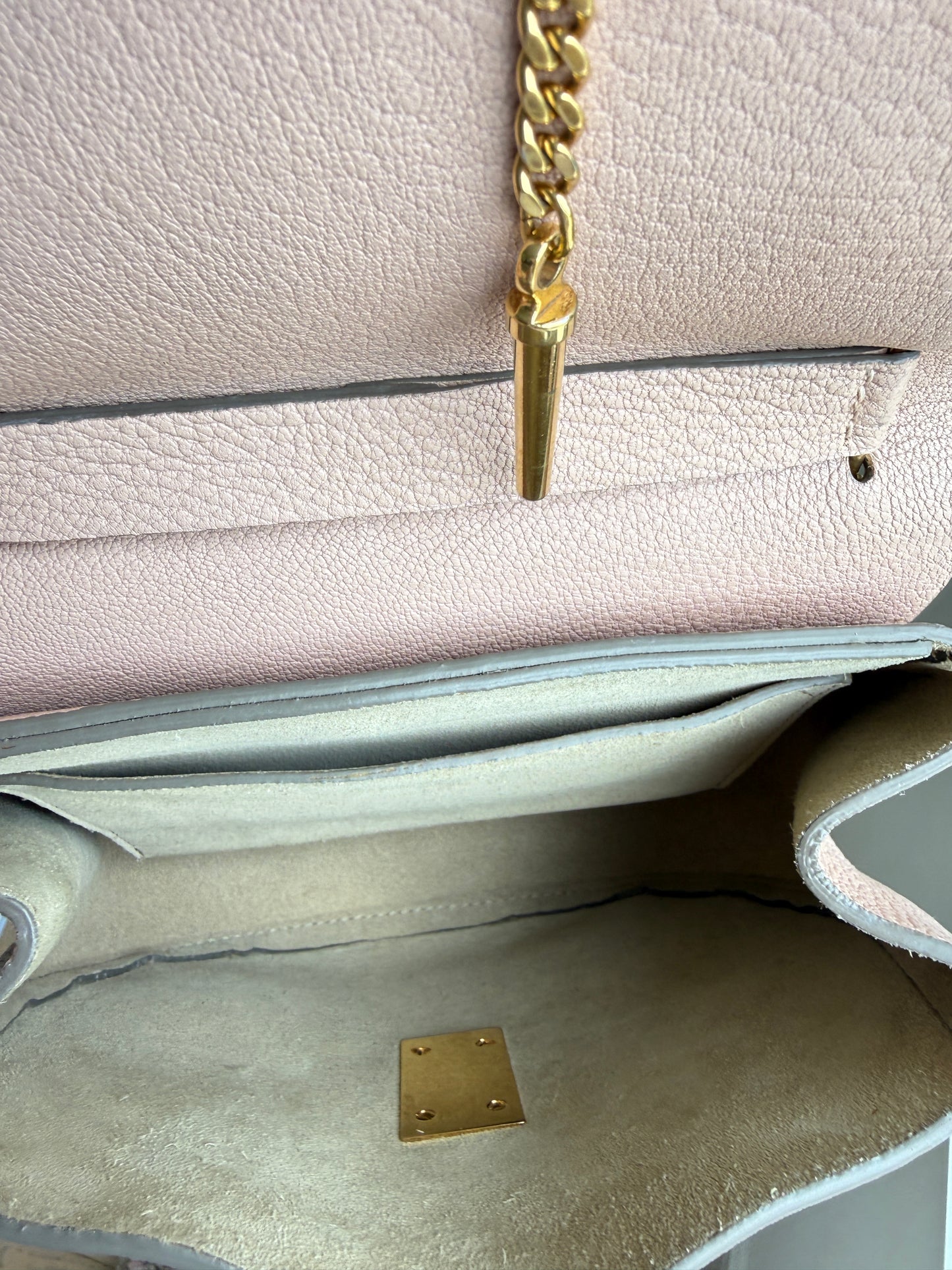 Chloe Grained Lambskin Drew Shoulder Bag Cement Pink Pre-Owned
