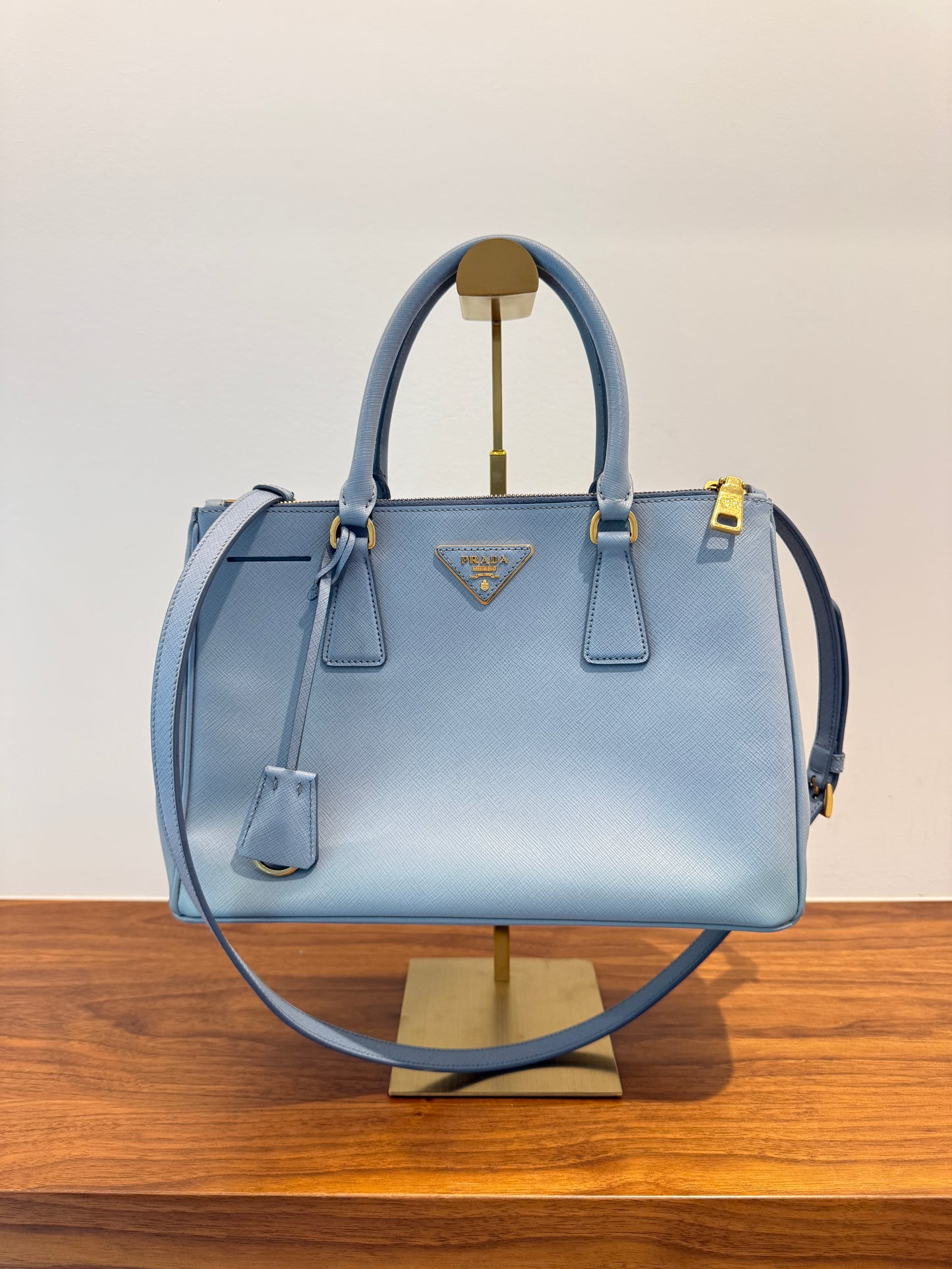 Prada Saffiano Small Galleria Double Zip Tote in Blue