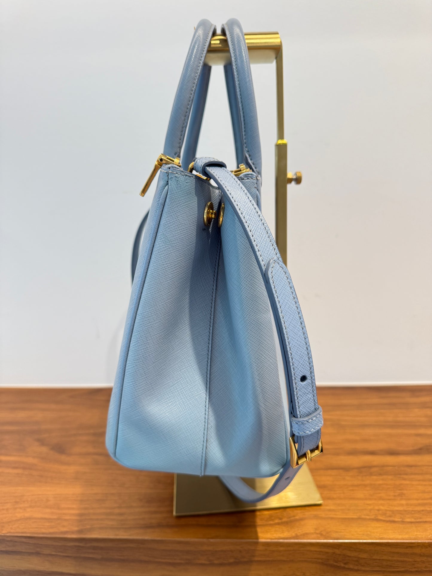 Prada Saffiano Small Galleria Double Zip Tote in Blue