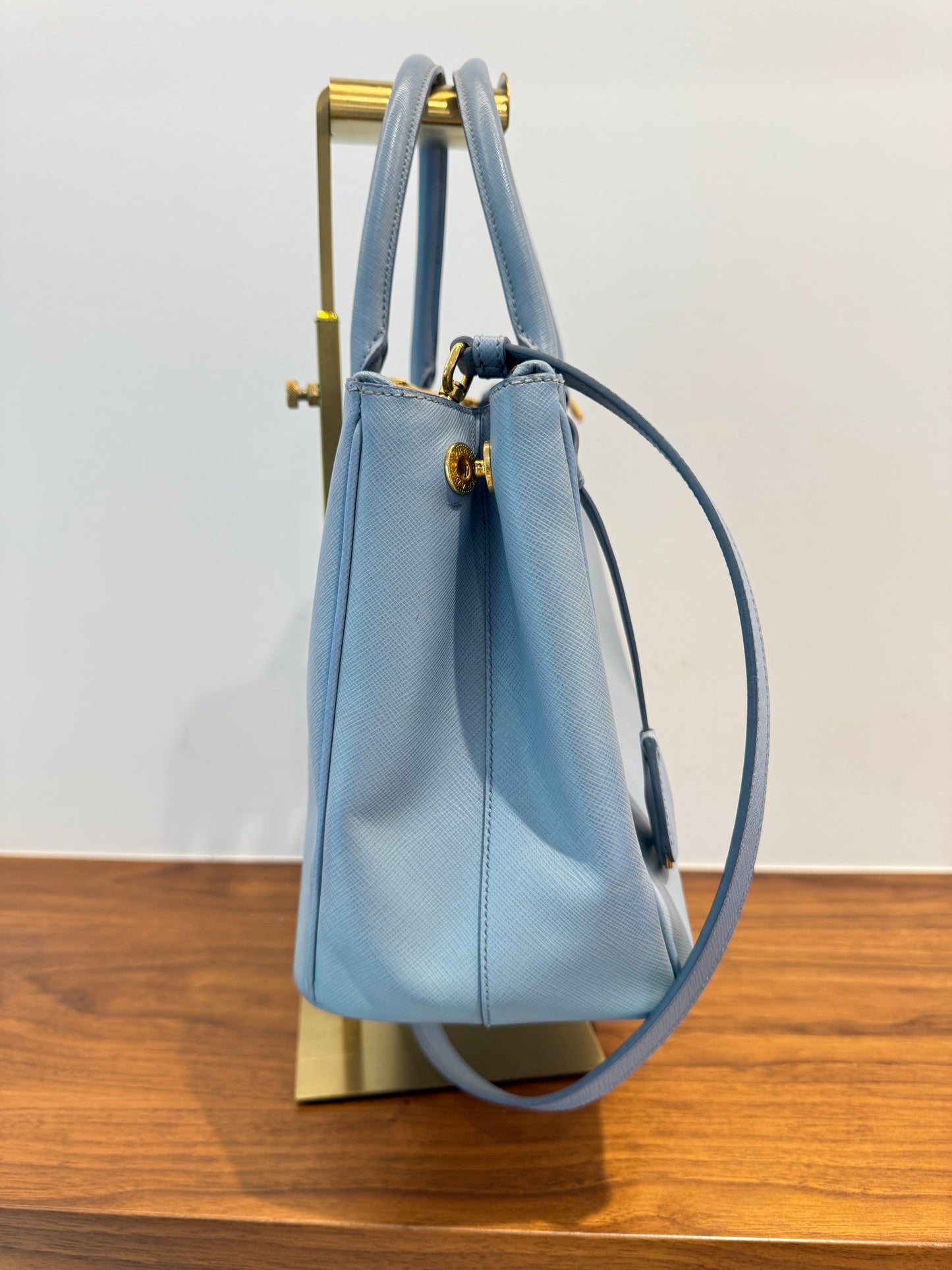 Prada Saffiano Small Galleria Double Zip Tote in Blue
