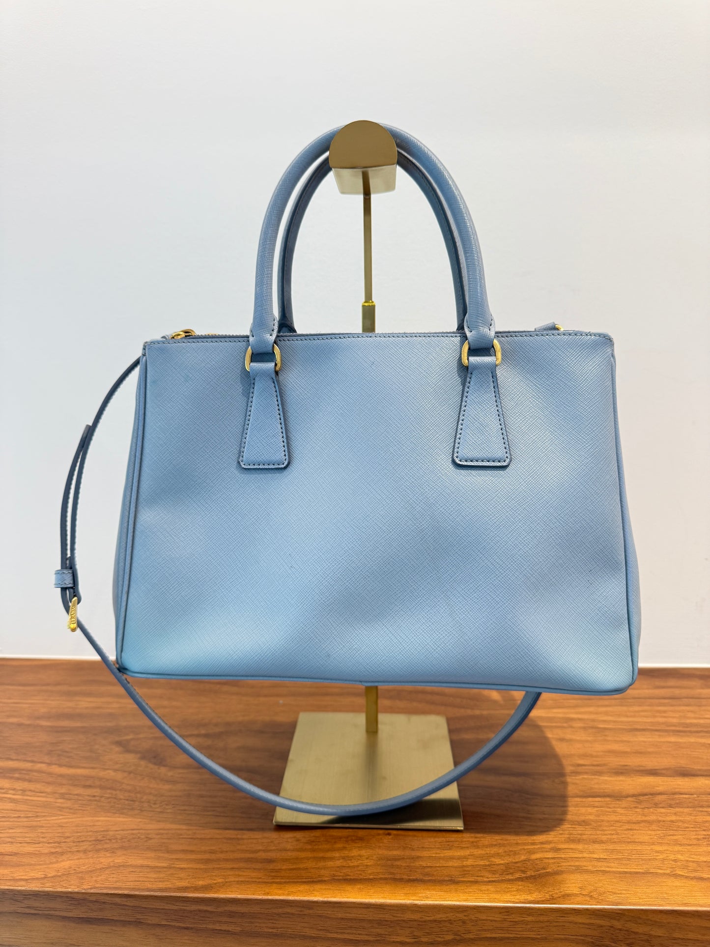 Prada Saffiano Small Galleria Double Zip Tote in Blue