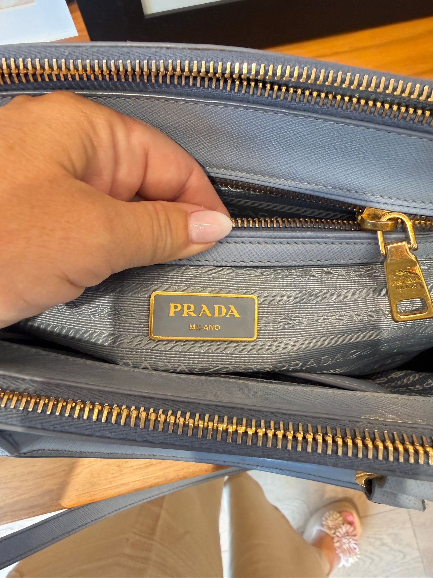 Prada Saffiano Small Galleria Double Zip Tote in Blue