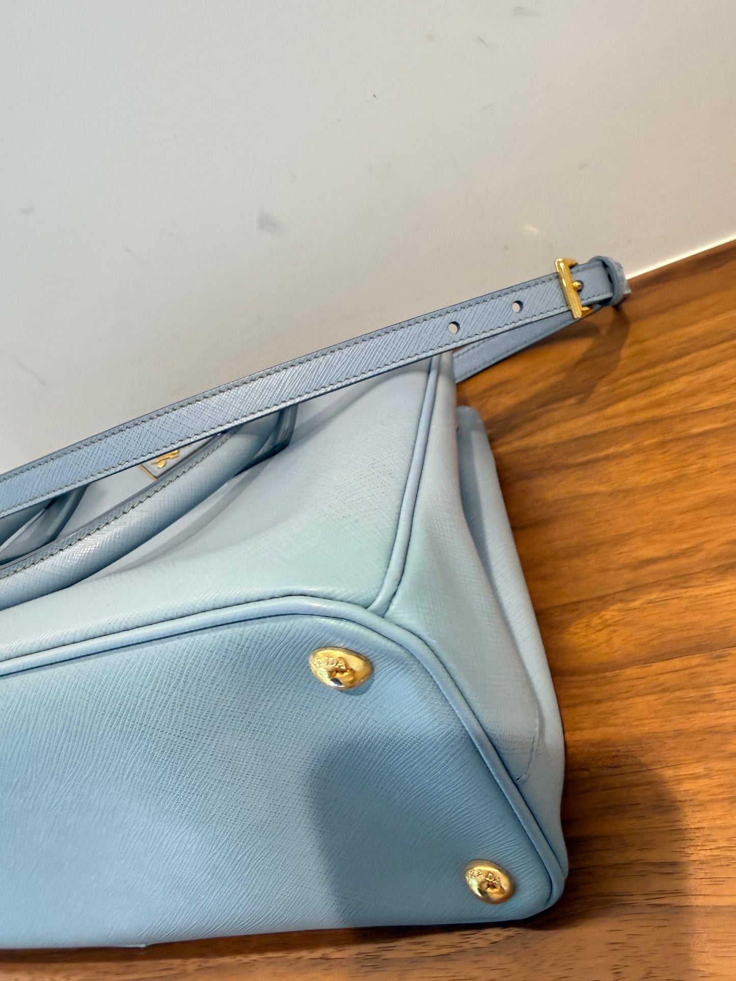Prada Saffiano Small Galleria Double Zip Tote in Blue