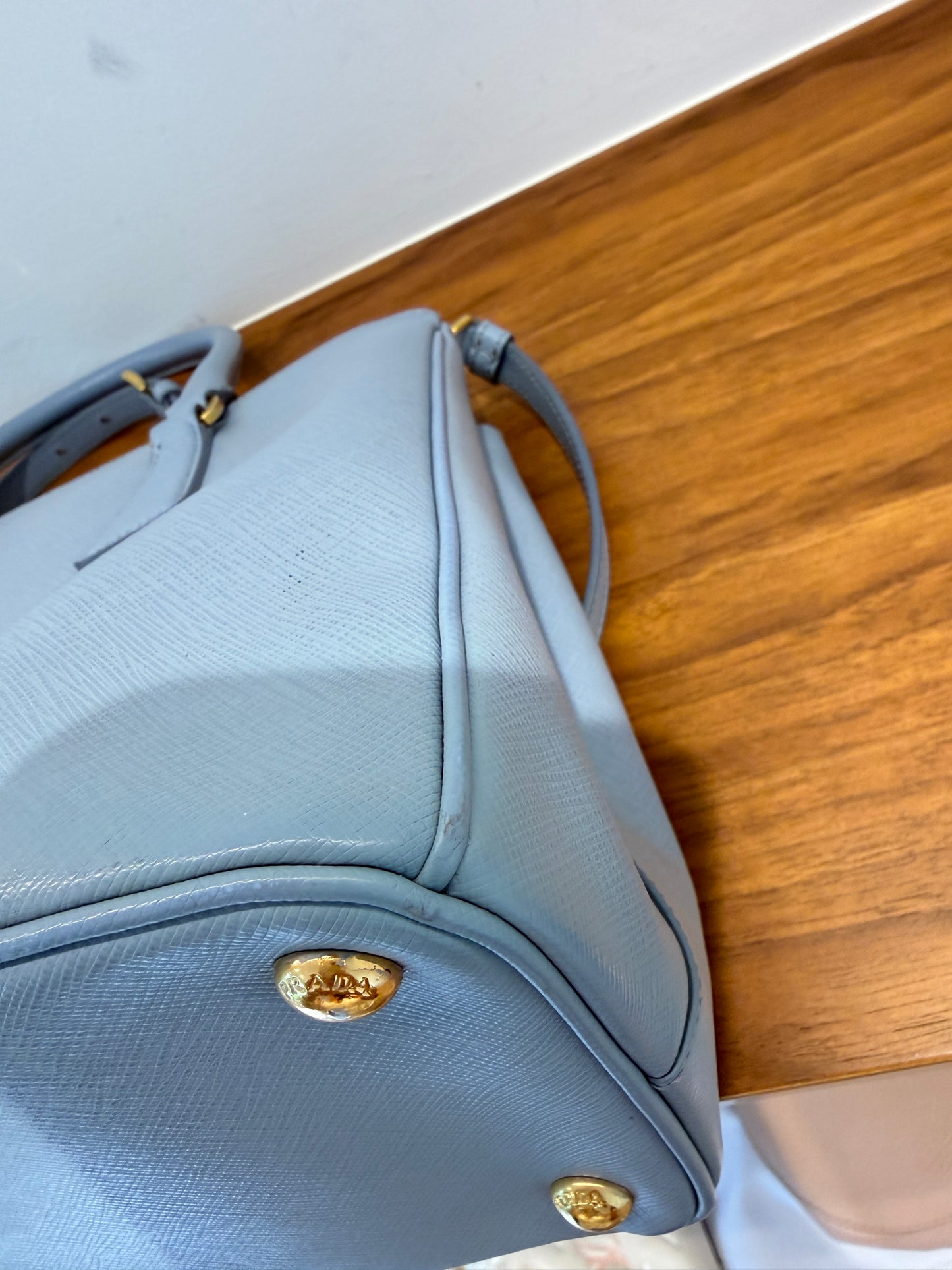 Prada Saffiano Small Galleria Double Zip Tote in Blue