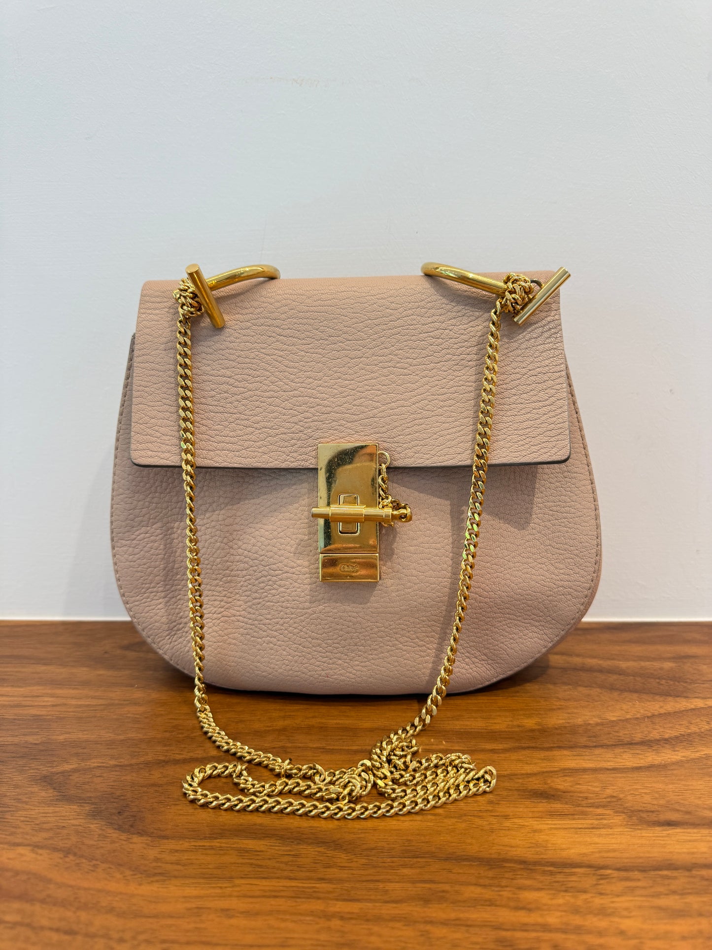 Chloe Grained Lambskin Drew Shoulder Bag Cement Pink Pre-Owned