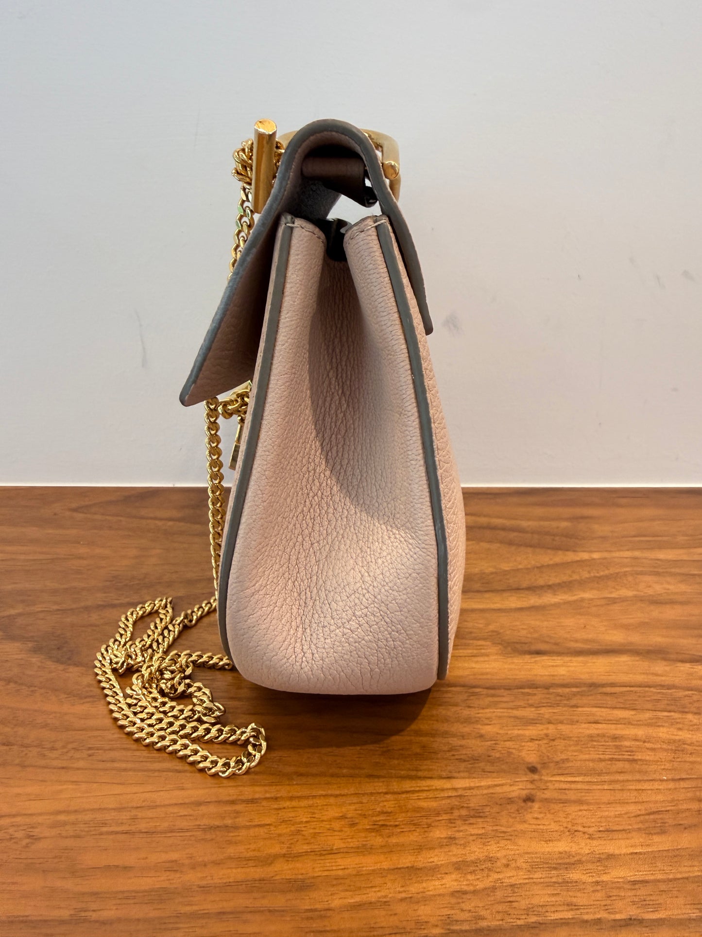 Chloe Grained Lambskin Drew Shoulder Bag Cement Pink Pre-Owned