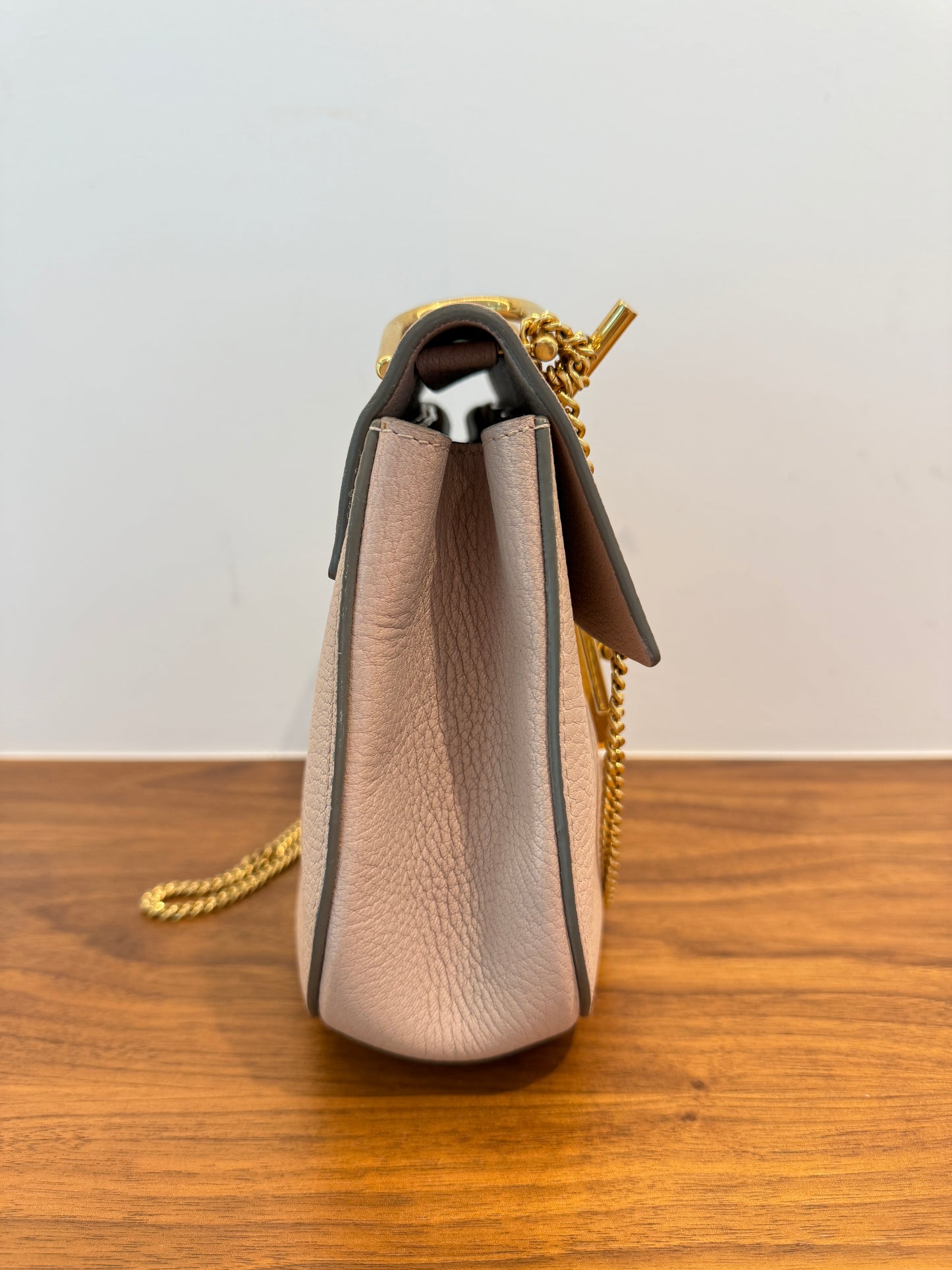 Chloe Grained Lambskin Drew Shoulder Bag Cement Pink Pre-Owned