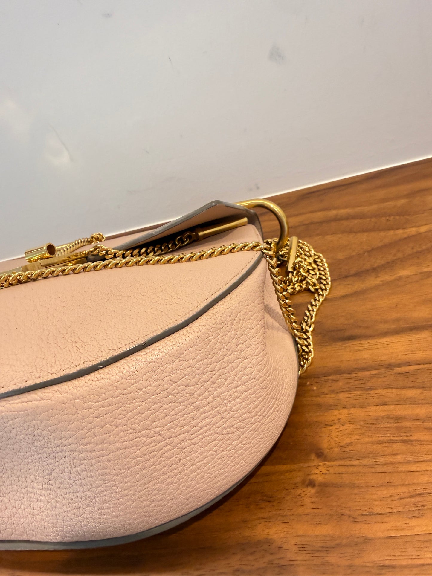Chloe Grained Lambskin Drew Shoulder Bag Cement Pink Pre-Owned