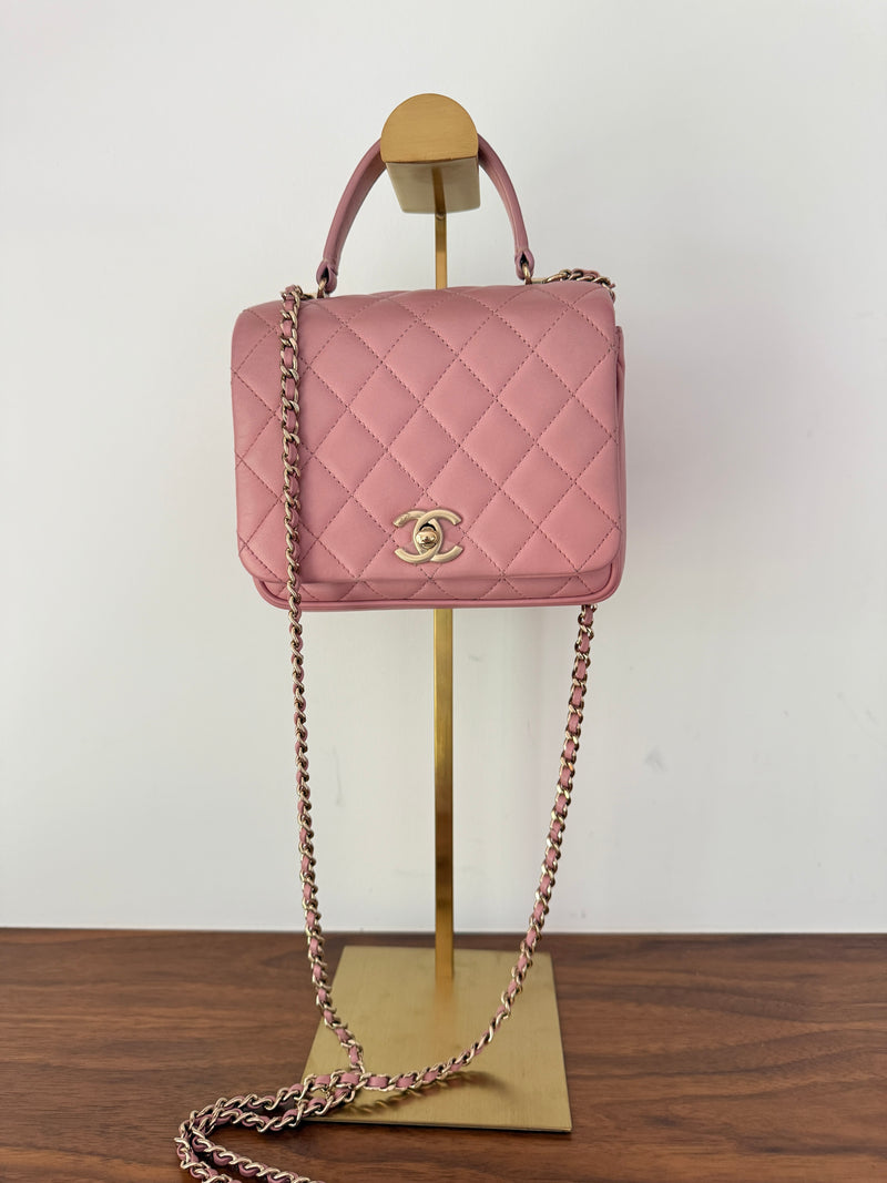 Chanel Small Square Top Handle Quilted Lambskin in Pink Pre-Owned