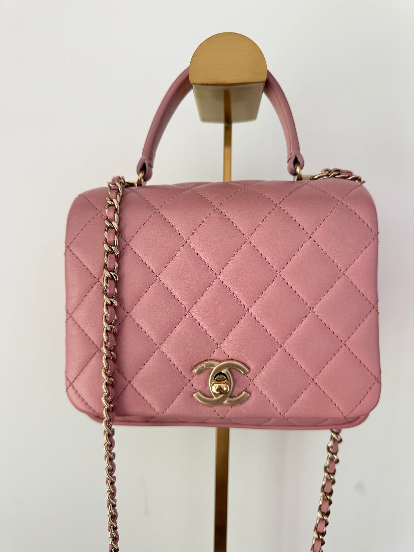 Chanel Small Square Top Handle Quilted Lambskin in Pink Pre-Owned