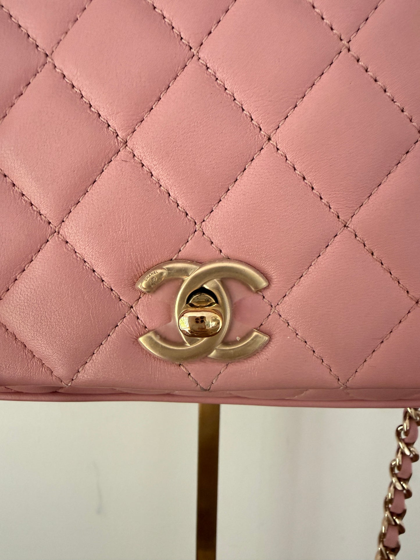 Chanel Small Square Top Handle Quilted Lambskin in Pink Pre-Owned