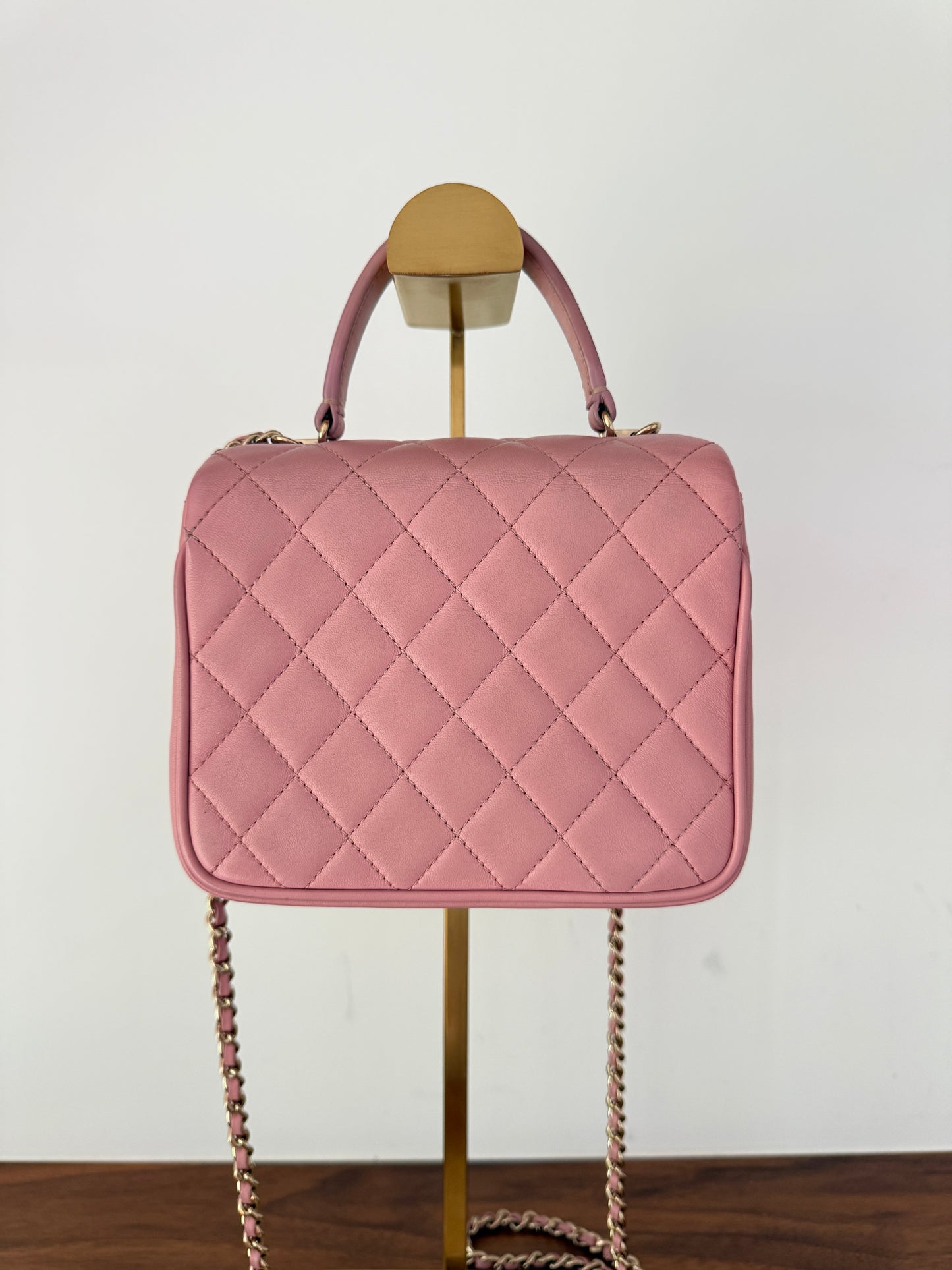 Chanel Small Square Top Handle Quilted Lambskin in Pink Pre-Owned