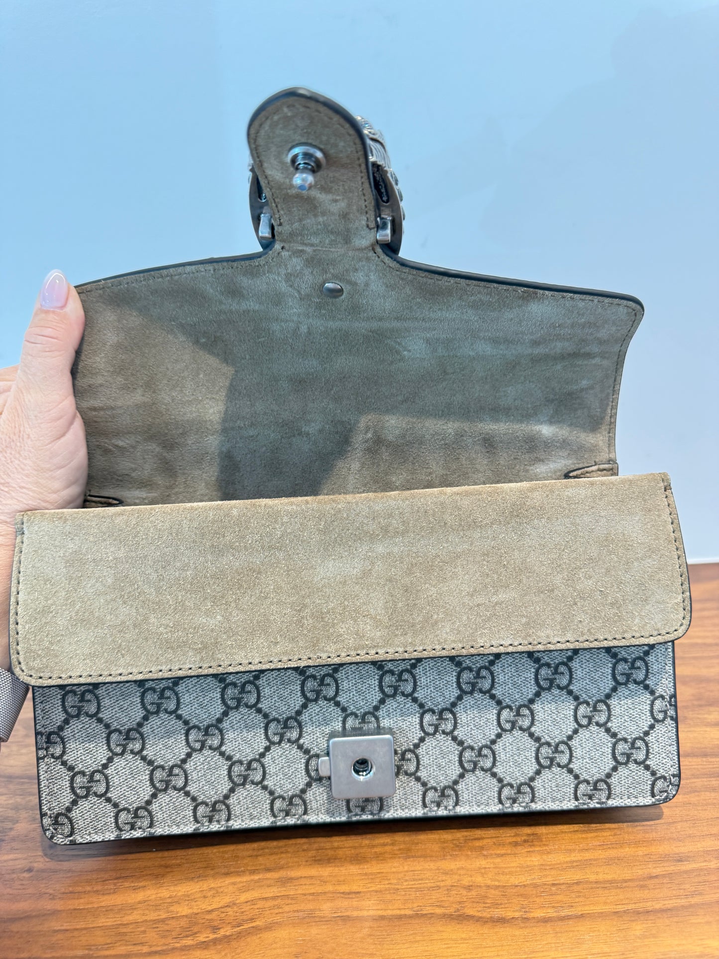Gucci Monogram Enamel Small Dionysus Shoulder Bag Electric Blue