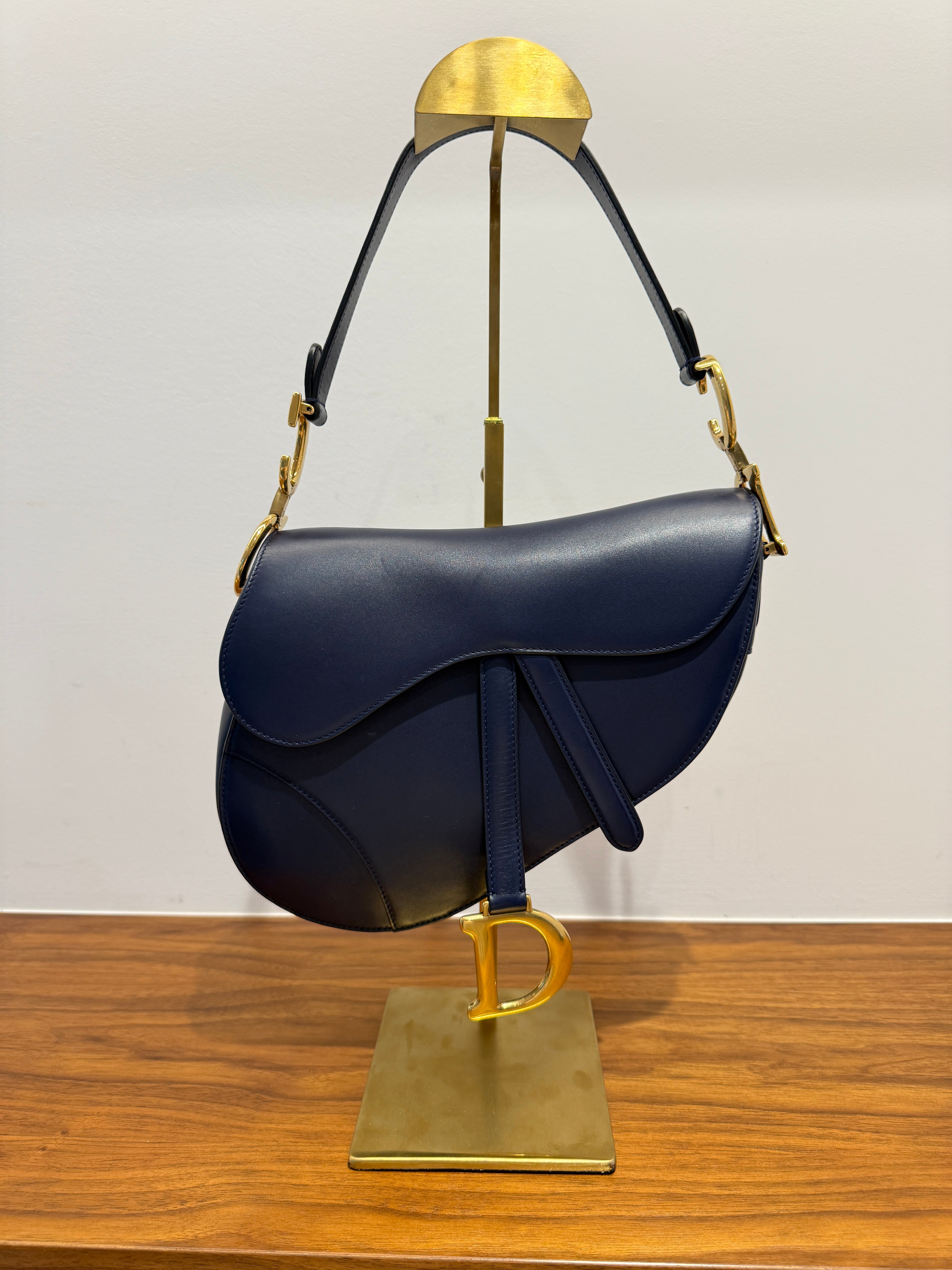Christian Dior Saddle Bag in Indigo Navy Blue with Burgundy Guitar