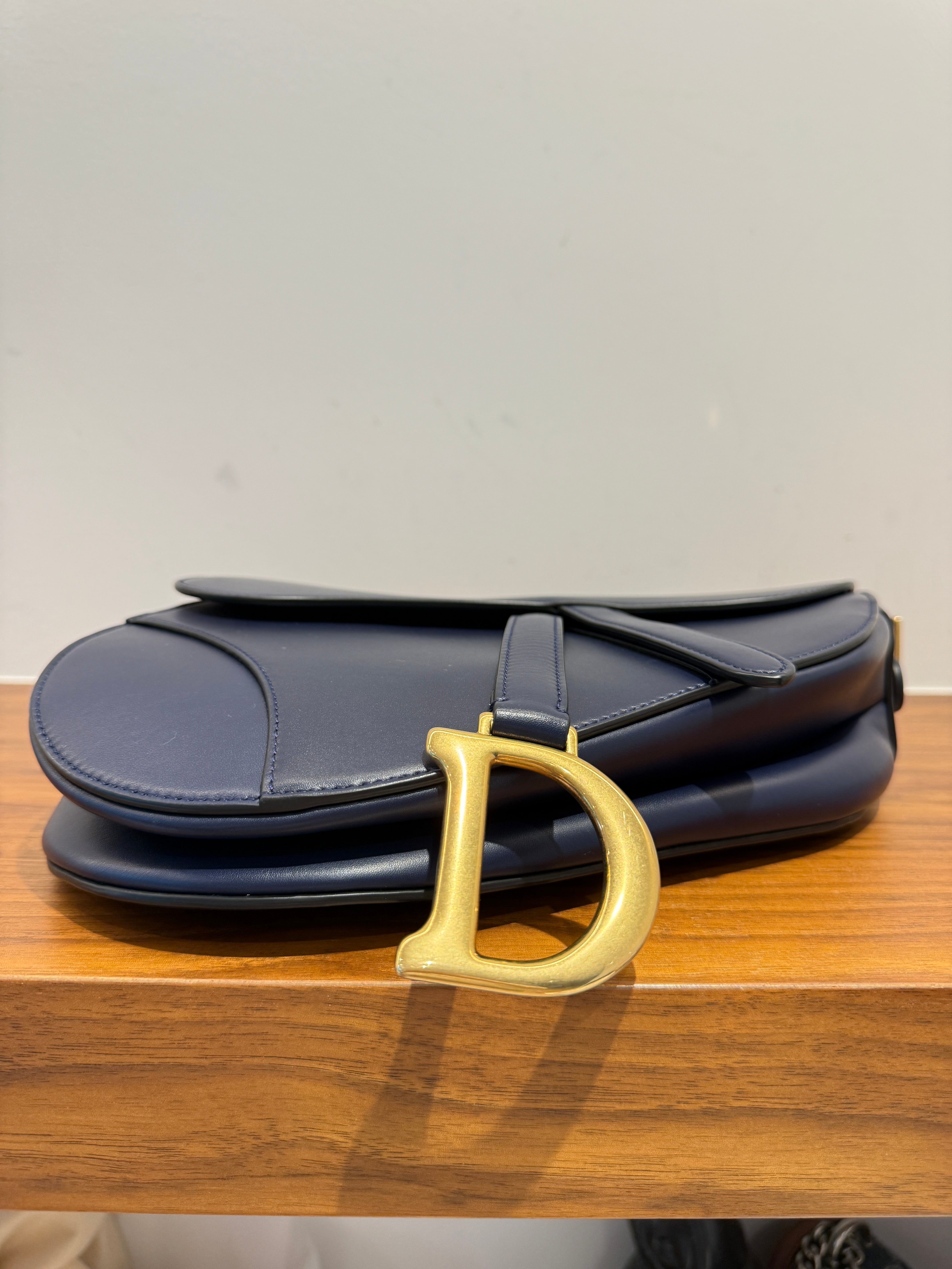 Christian Dior Saddle Bag in Indigo Navy Blue with Burgundy Guitar