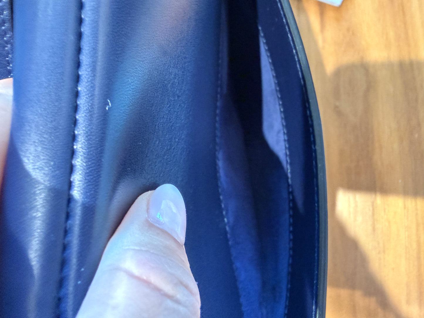 Christian Dior Saddle Bag in Indigo Navy Blue with Burgundy Guitar Strap Pre-Owned