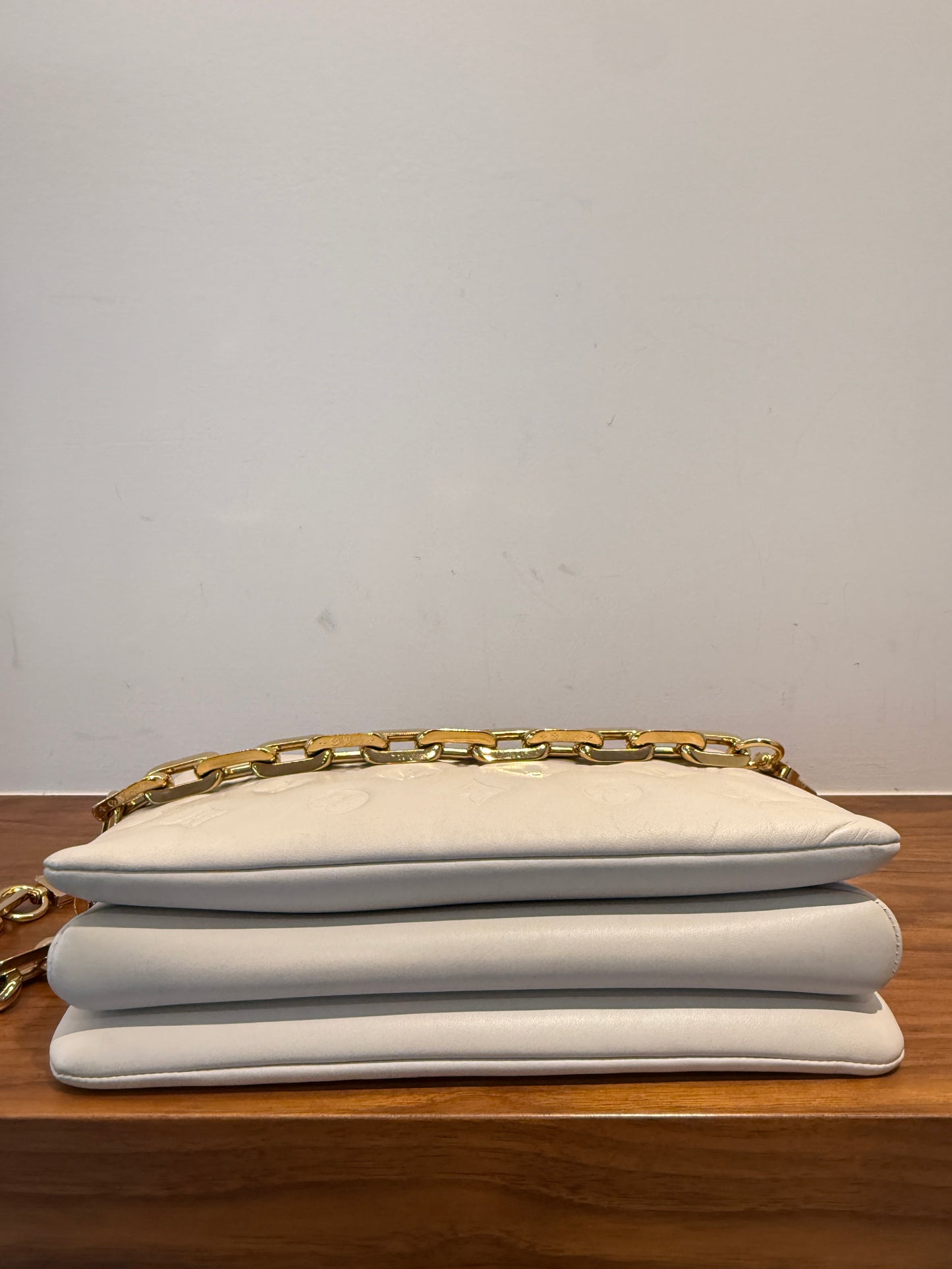 bottom of louis vuitton coussin pm in white used for sale