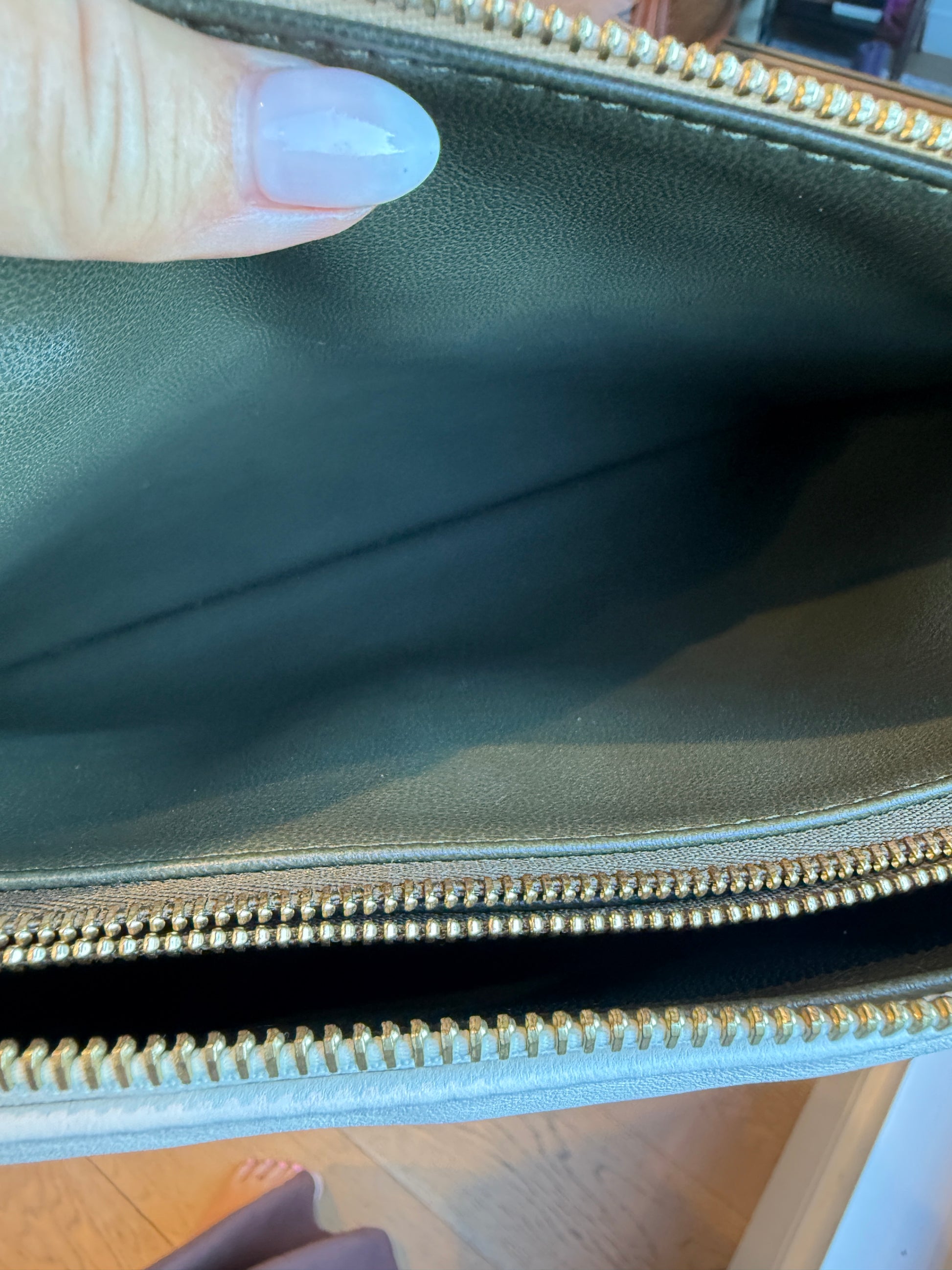 louis vuitton coussin pm beige cream with leather interior shown in photo
