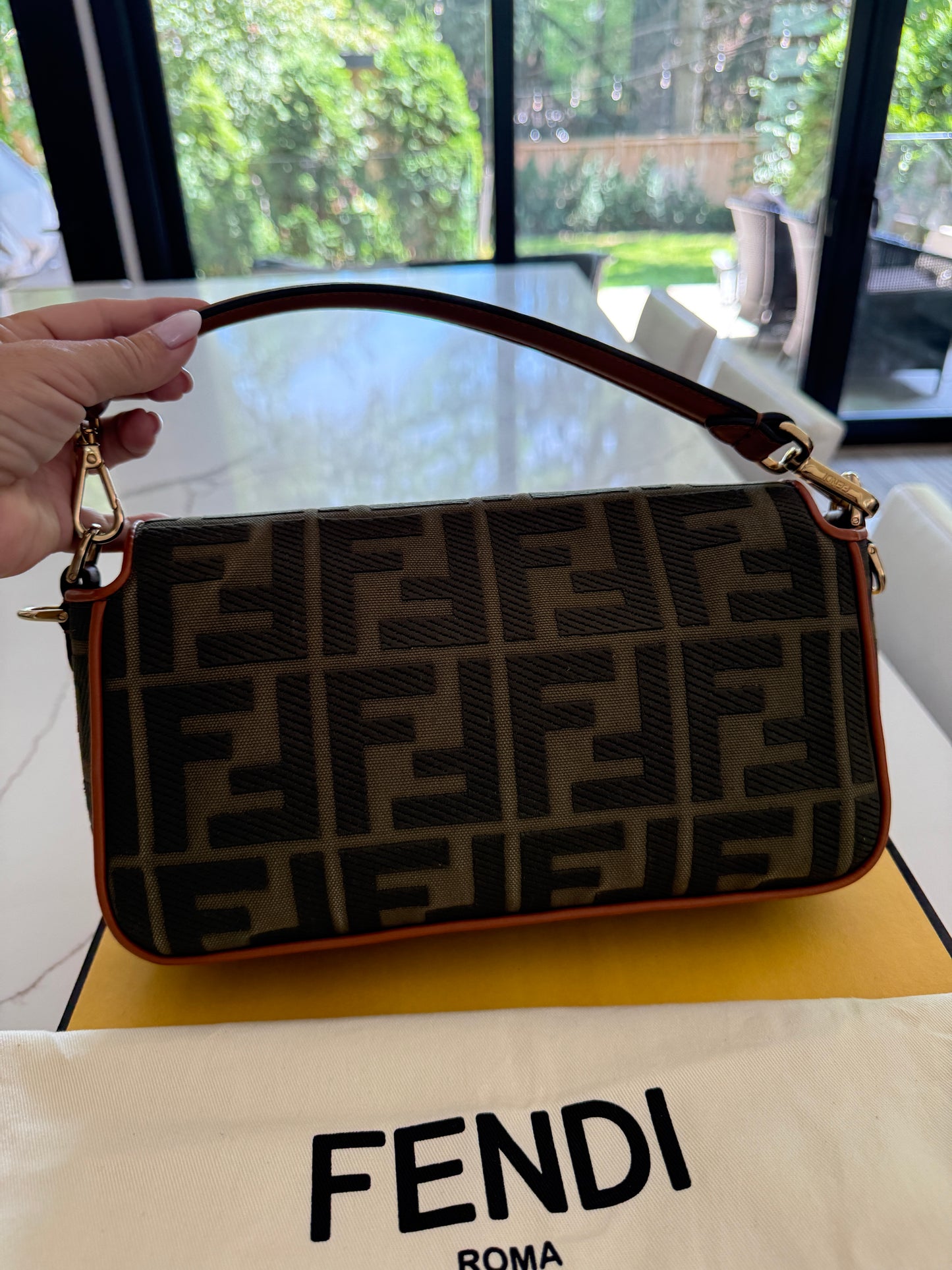 Fendi Baguette Monogram in Khaki and Brown Monogram with Extra Leather Strap Pre-Owned