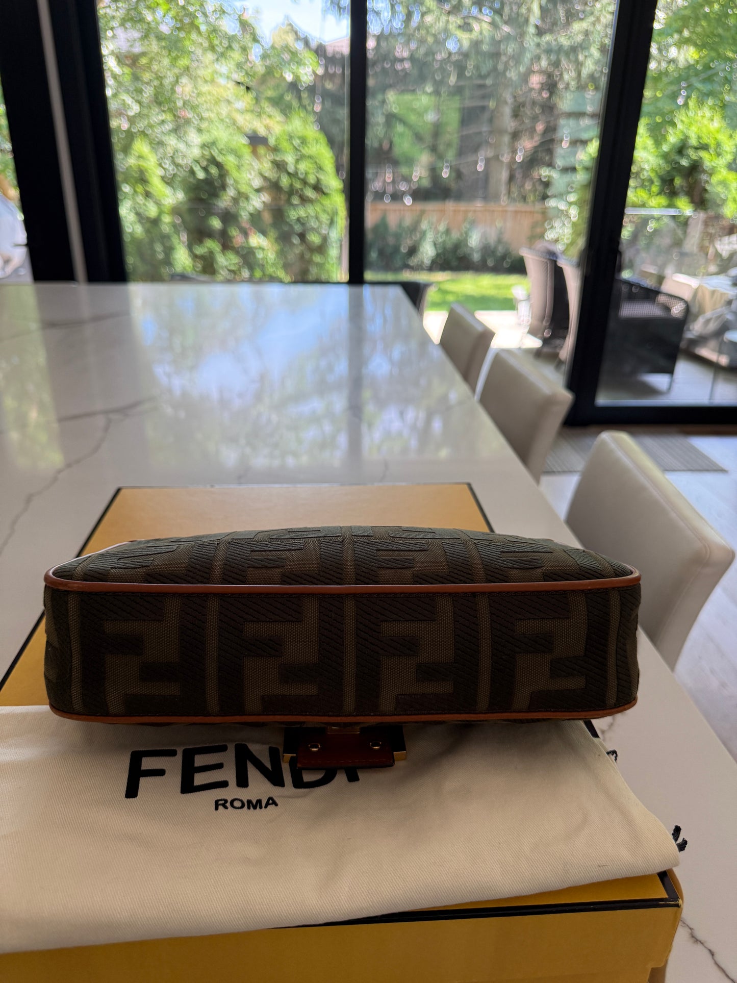 Fendi Baguette Monogram in Khaki and Brown Monogram with Extra Leather Strap Pre-Owned