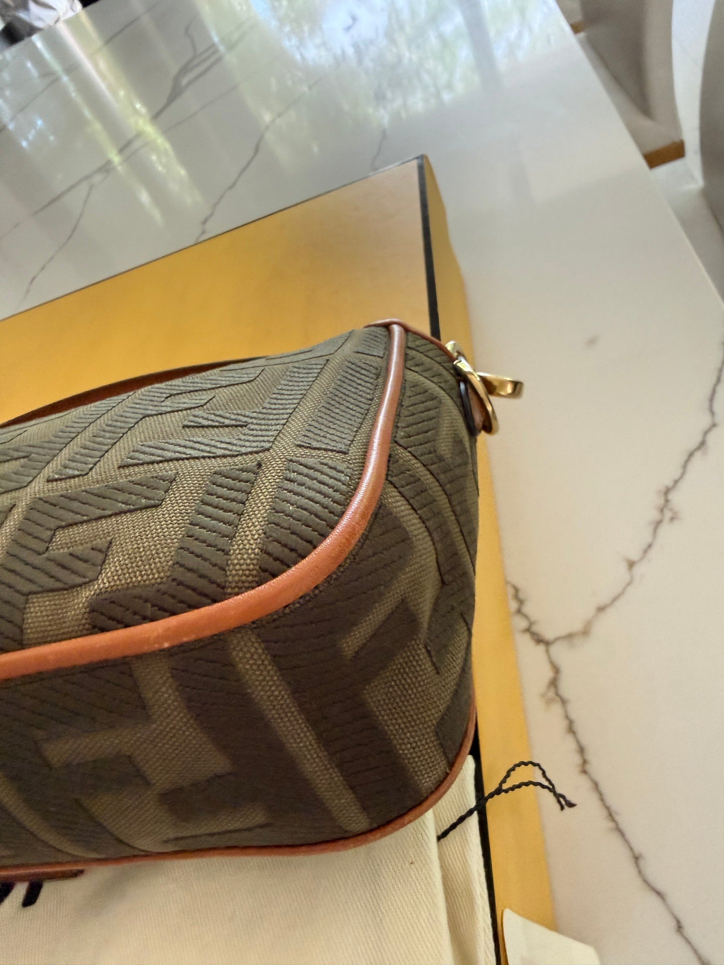 Fendi Baguette Monogram in Khaki and Brown Monogram with Extra Leather Strap Pre-Owned