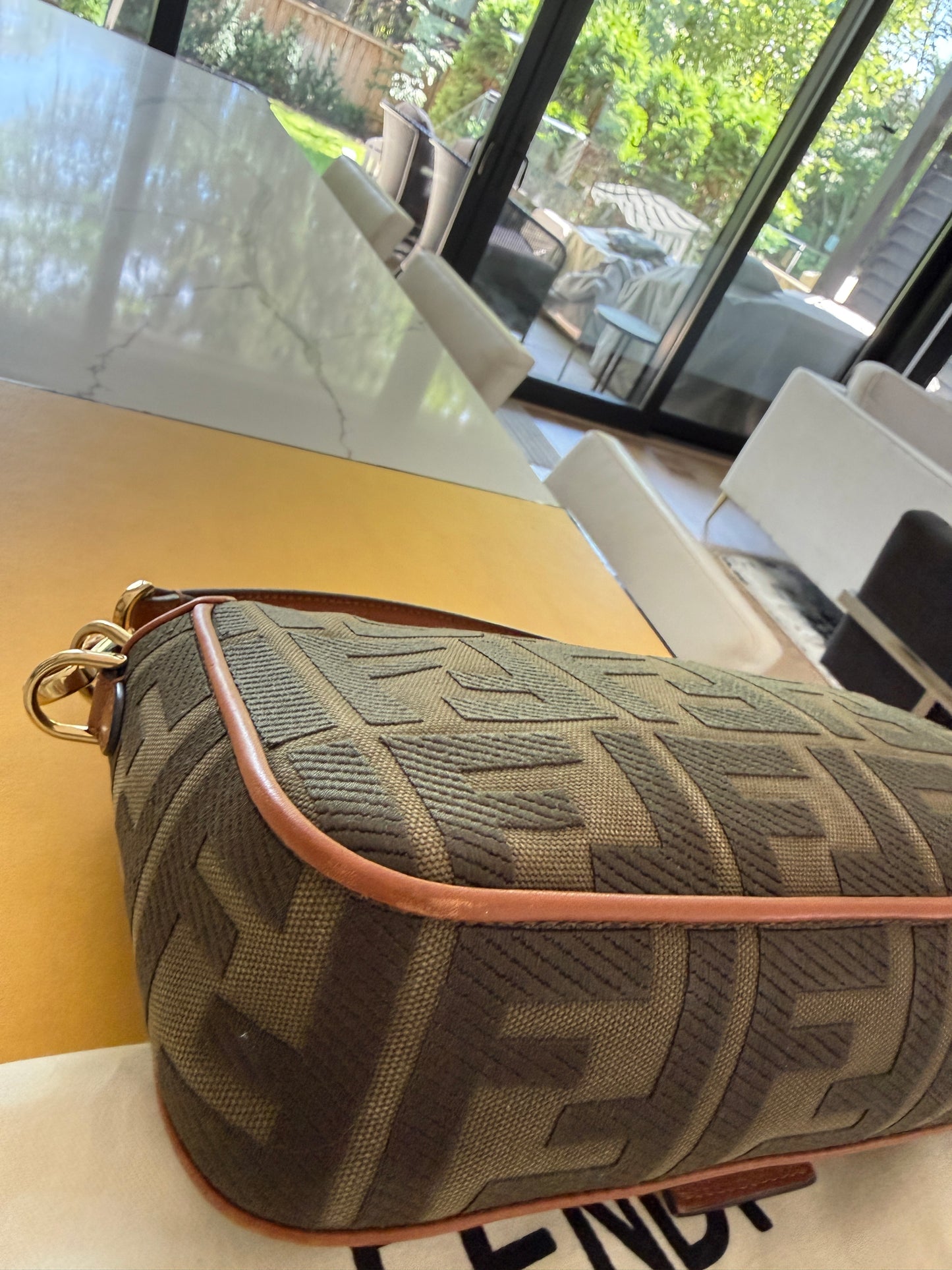 Fendi Baguette Monogram in Khaki and Brown Monogram with Extra Leather Strap Pre-Owned