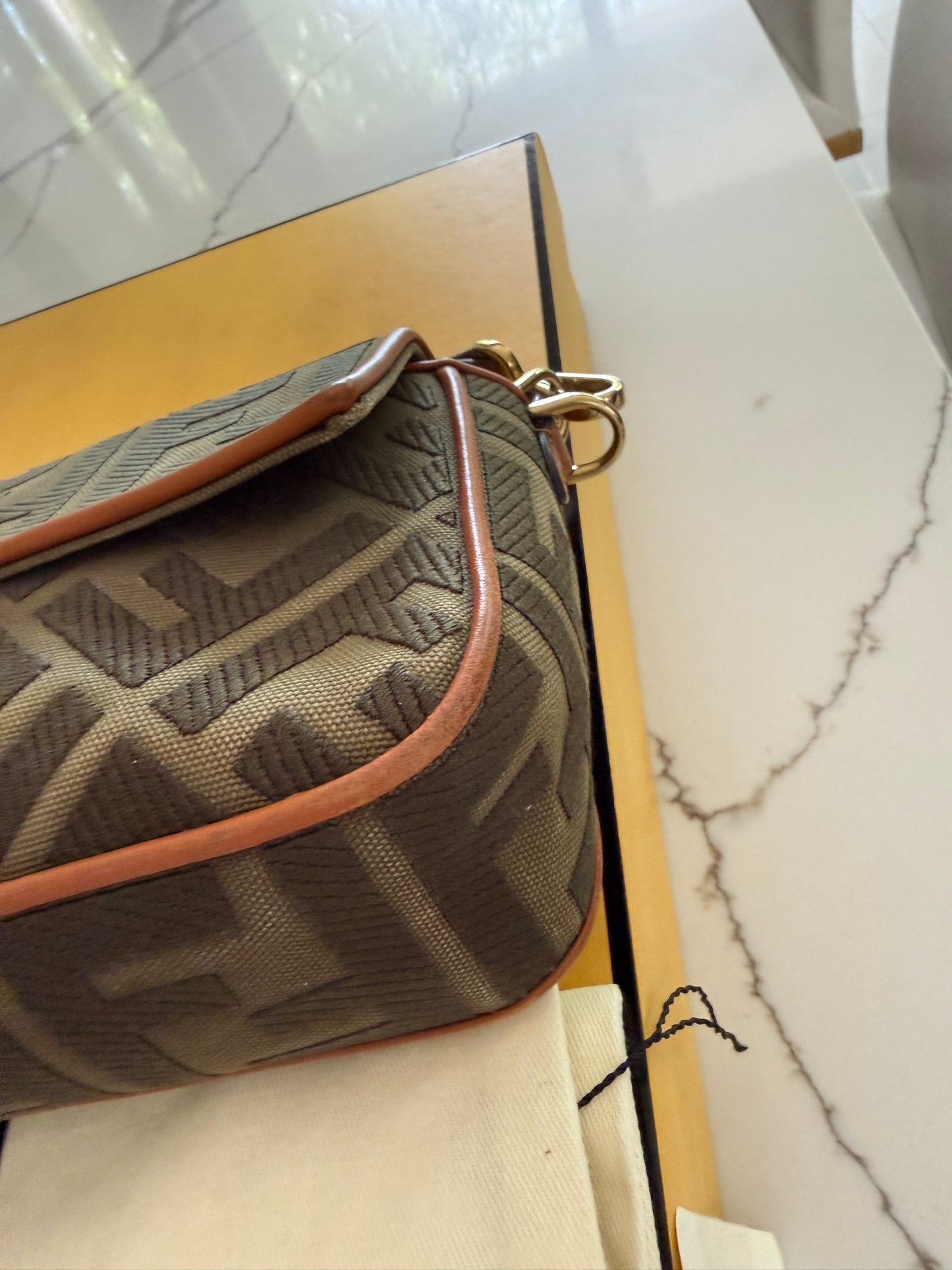 Fendi Baguette Monogram in Khaki and Brown Monogram with Extra Leather Strap Pre-Owned