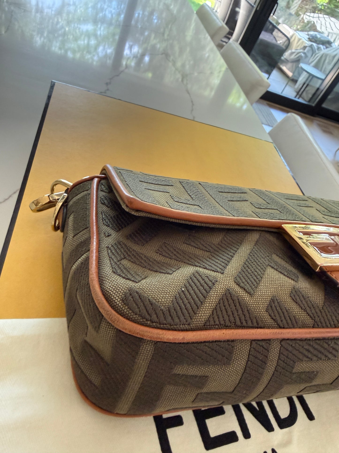 Fendi Baguette Monogram in Khaki and Brown Monogram with Extra Leather Strap Pre-Owned