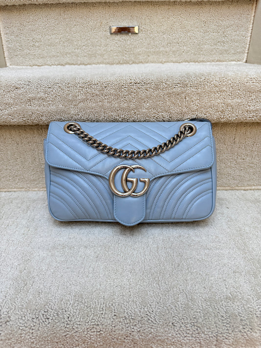 GUCCI Calfskin Matelasse GG Marmont small in baby blue