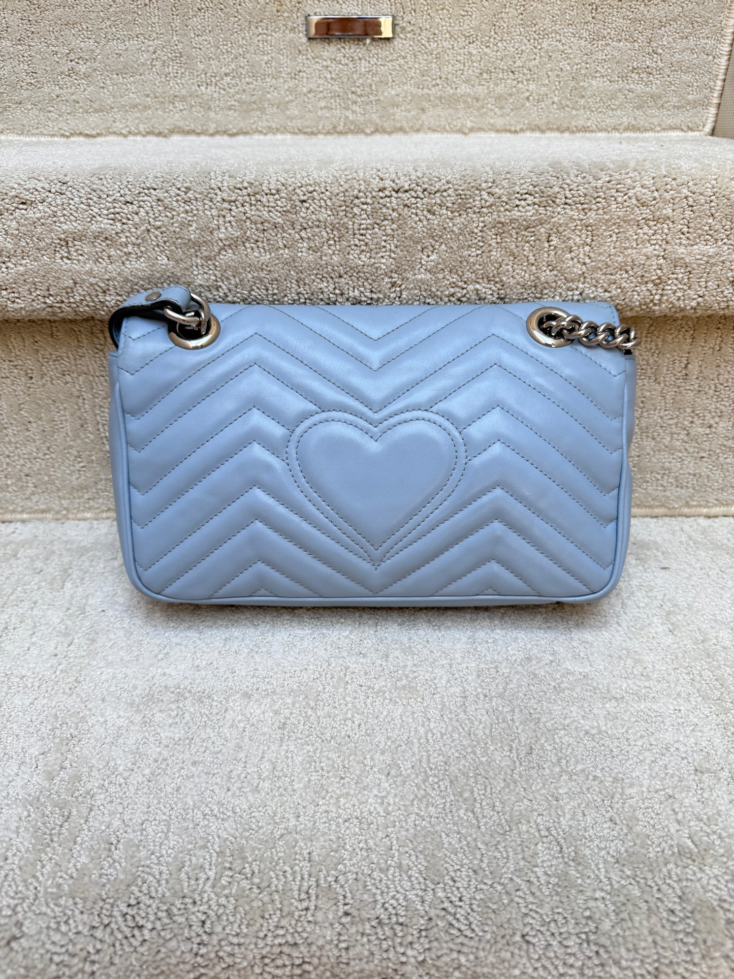 GUCCI Calfskin Matelasse GG Marmont small in baby blue