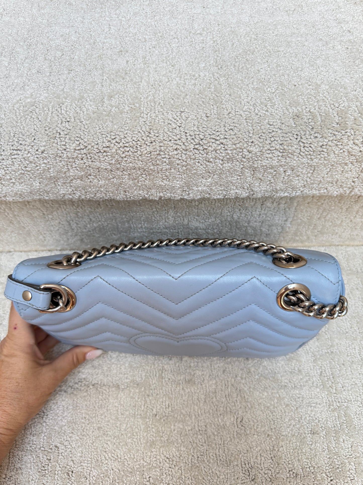 GUCCI Calfskin Matelasse GG Marmont small in baby blue