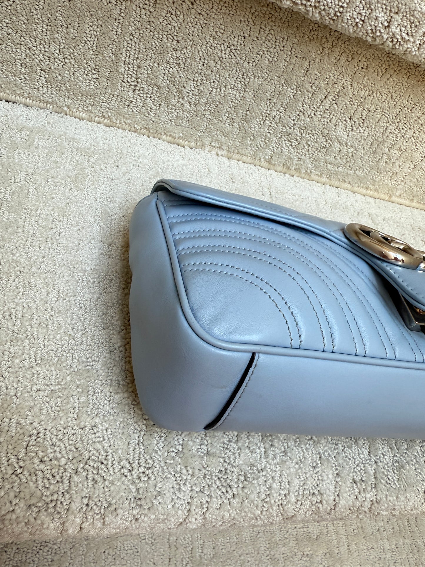 GUCCI Calfskin Matelasse GG Marmont small in baby blue