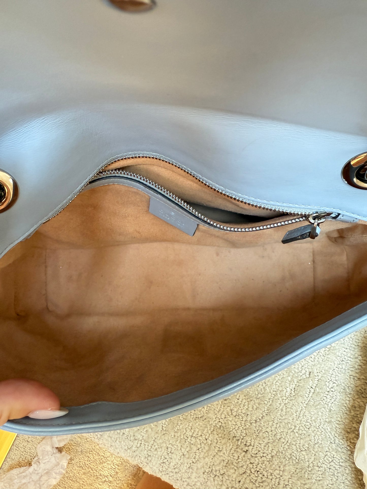 GUCCI Calfskin Matelasse GG Marmont small in baby blue