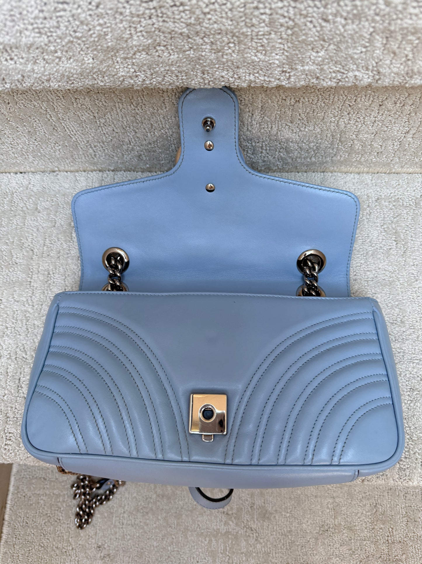 GUCCI Calfskin Matelasse GG Marmont small in baby blue