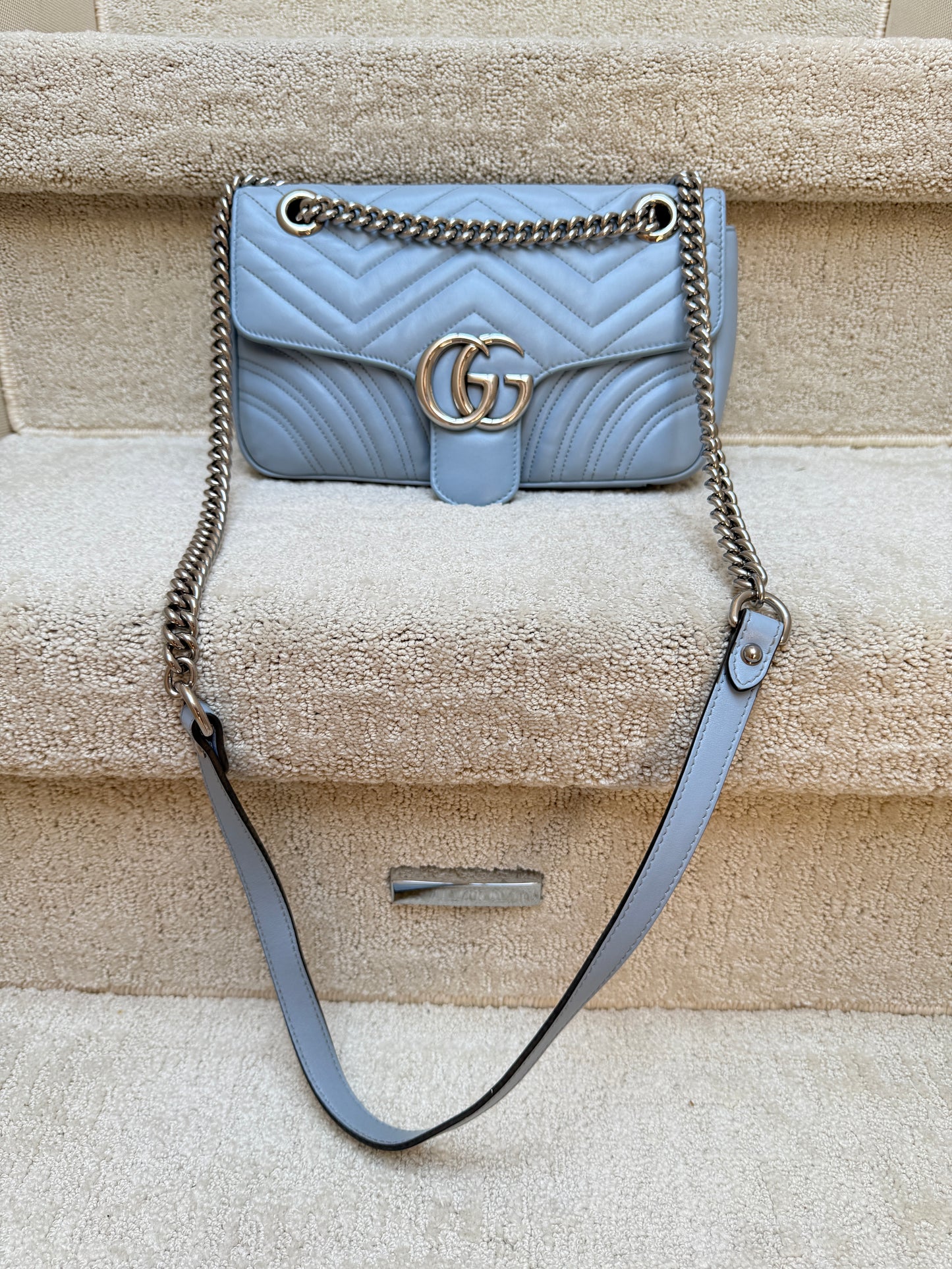 GUCCI Calfskin Matelasse GG Marmont small in baby blue