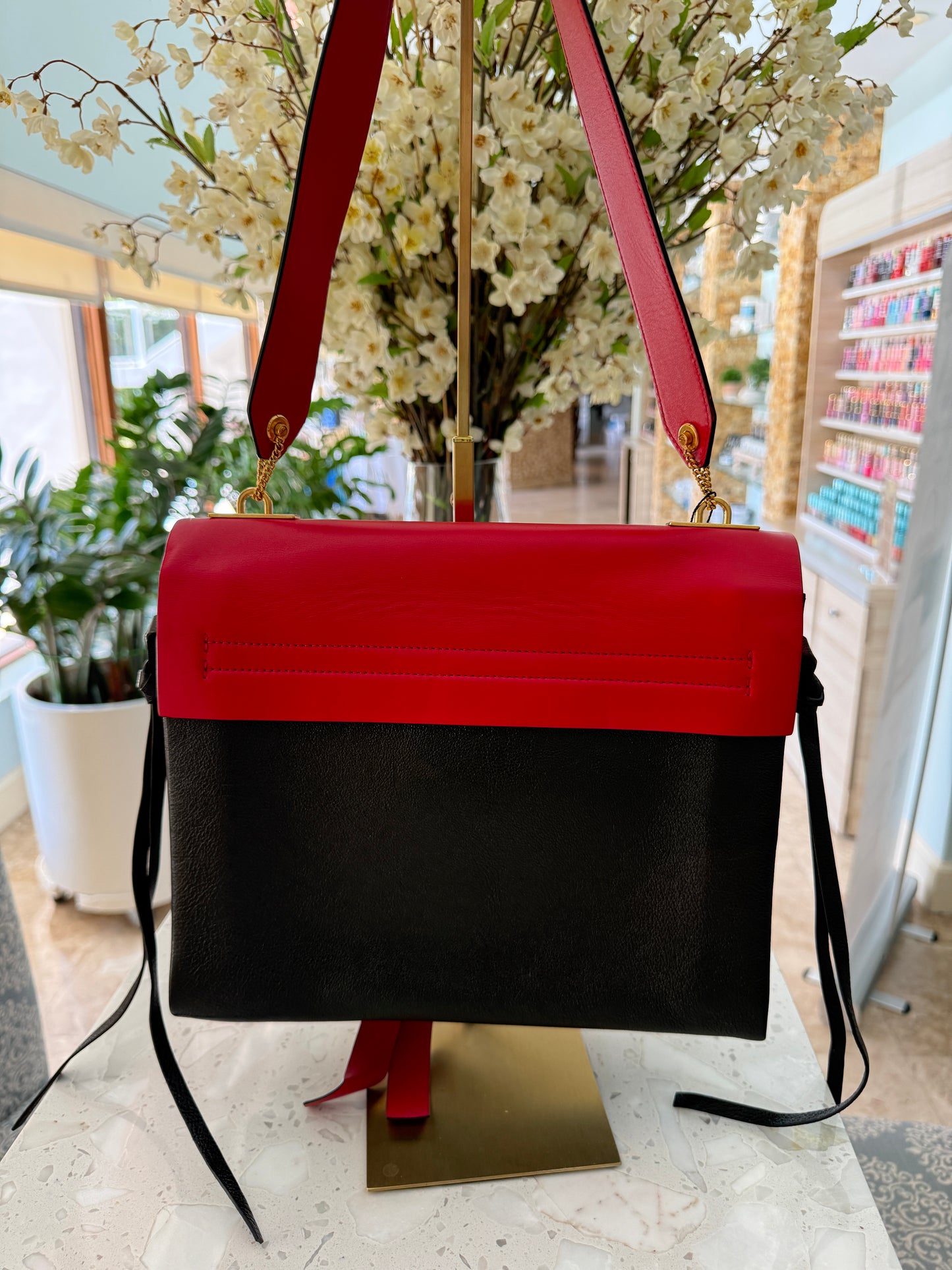 Valentino Garavani Medium V Ring Logo Shoulder Bag in Red and Black Pre-Owned