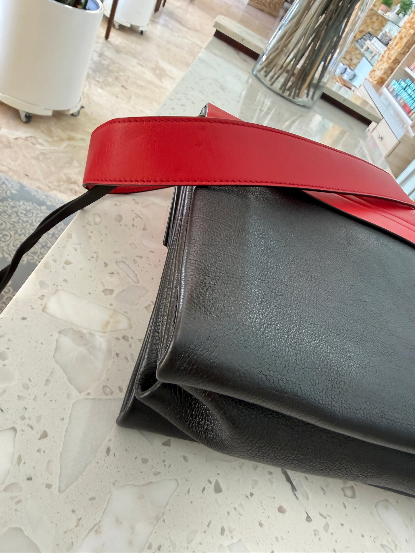 Valentino Garavani Medium V Ring Logo Shoulder Bag in Red and Black Pre-Owned