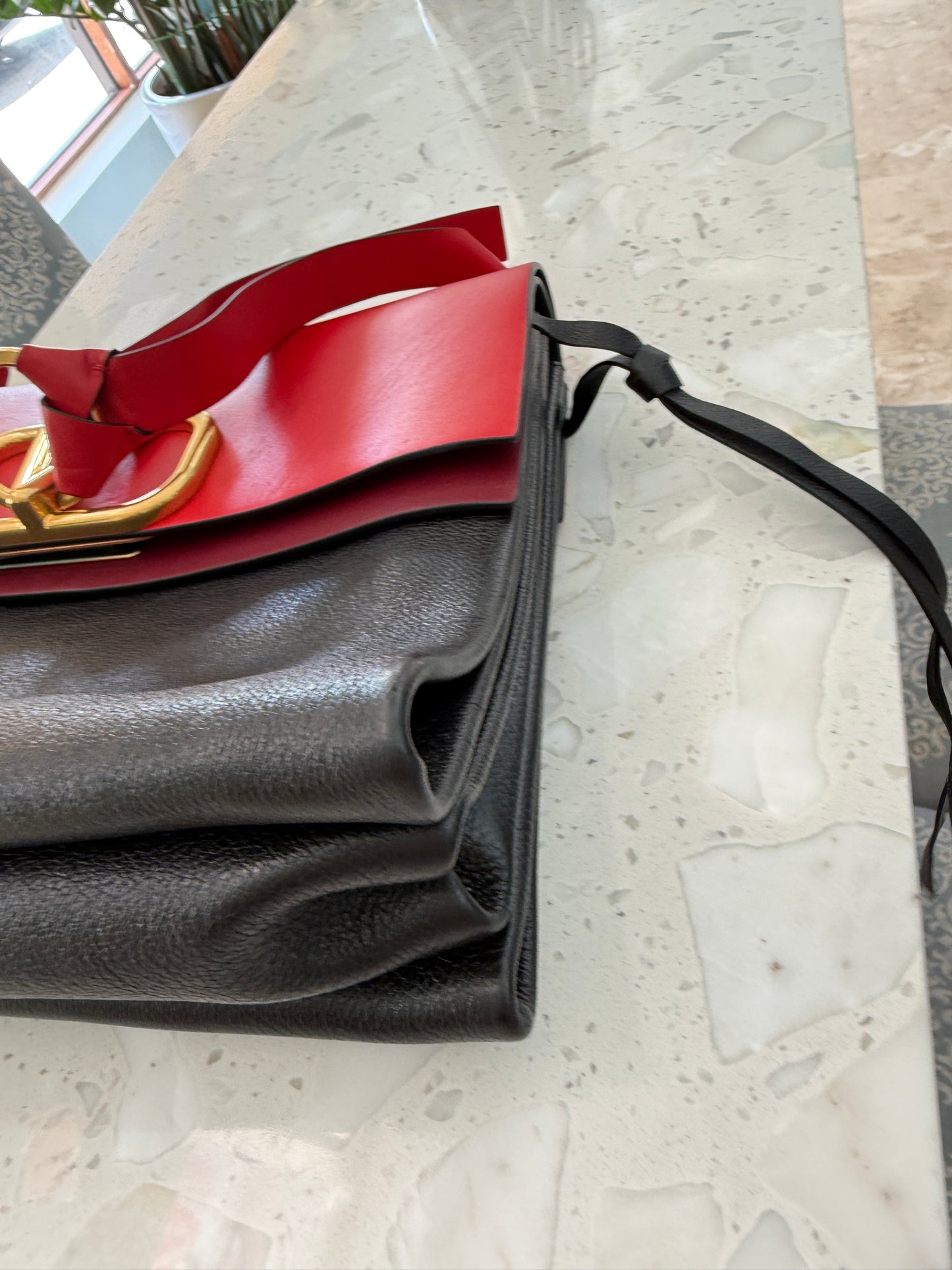 Valentino Garavani Medium V Ring Logo Shoulder Bag in Red and Black Pre-Owned