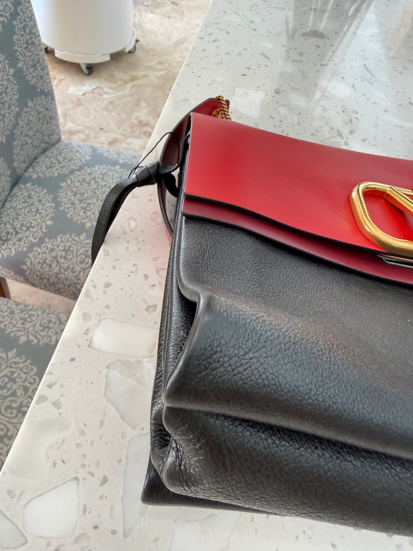 Valentino Garavani Medium V Ring Logo Shoulder Bag in Red and Black Pre-Owned