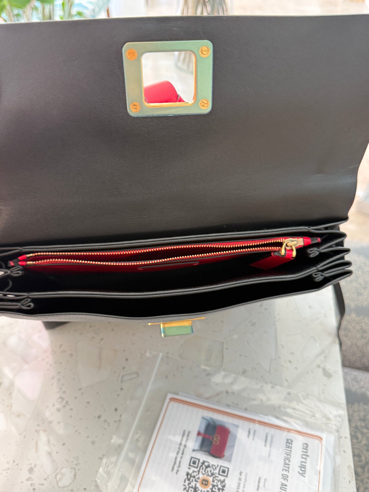 Valentino Garavani Medium V Ring Logo Shoulder Bag in Red and Black Pre-Owned