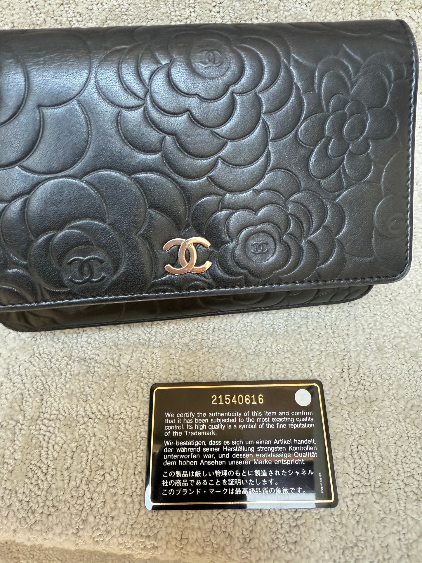 Chanel Camellia Wallet on Chain WOC in Black Lambskin