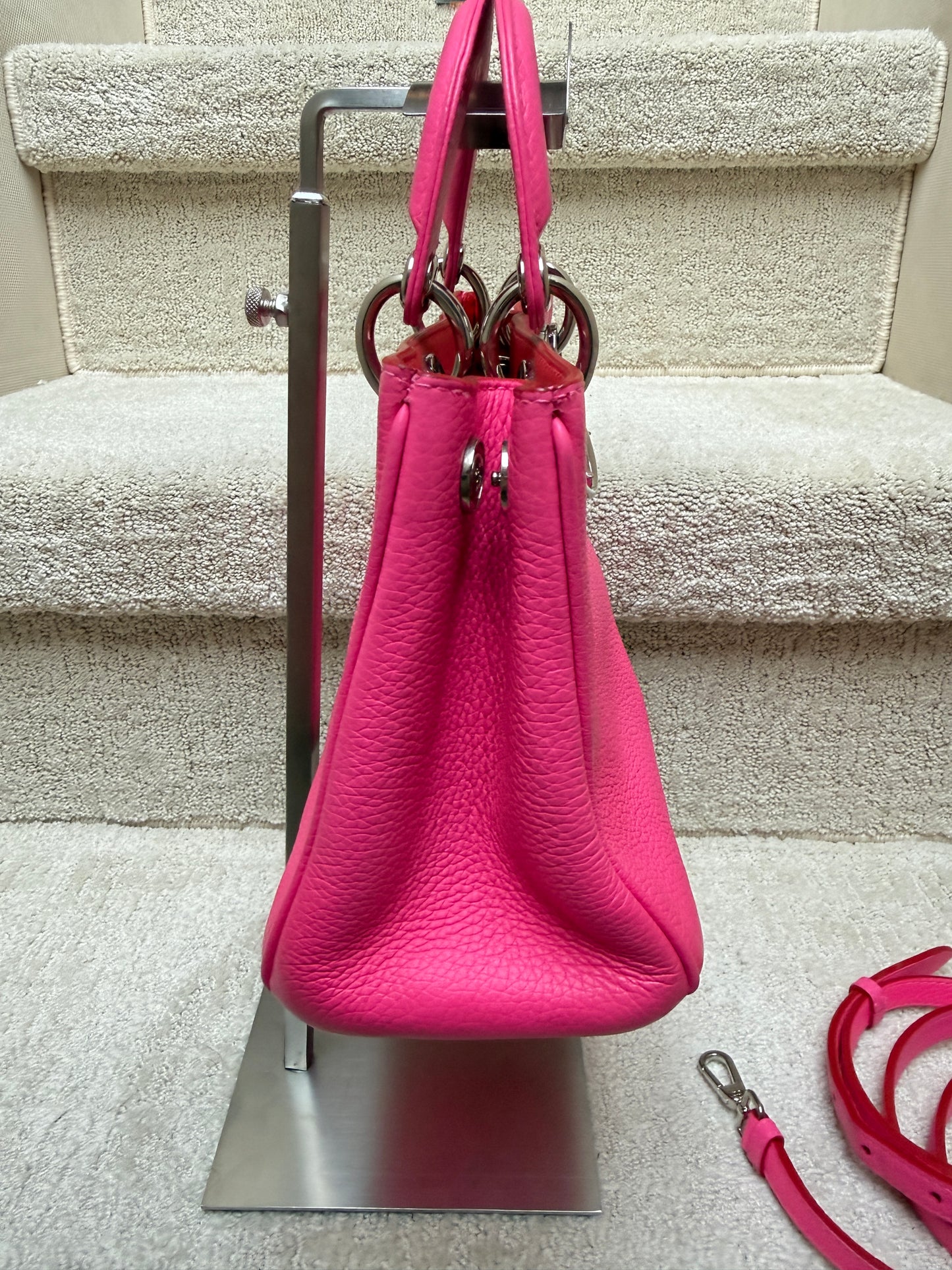 Christian Dior Calfskin Small Diorissimo Tote Fuchsia
