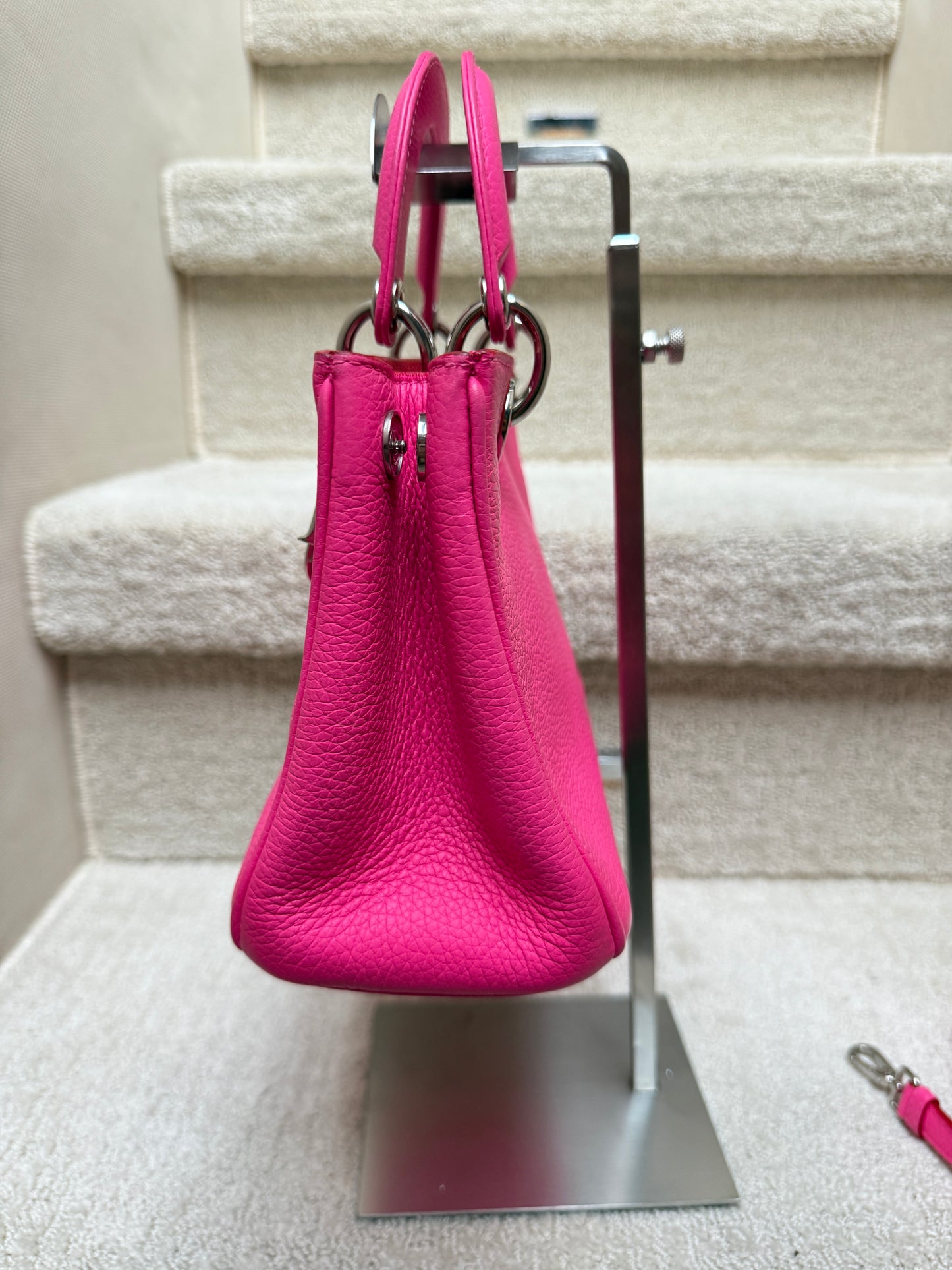 Christian Dior Calfskin Small Diorissimo Tote Fuchsia