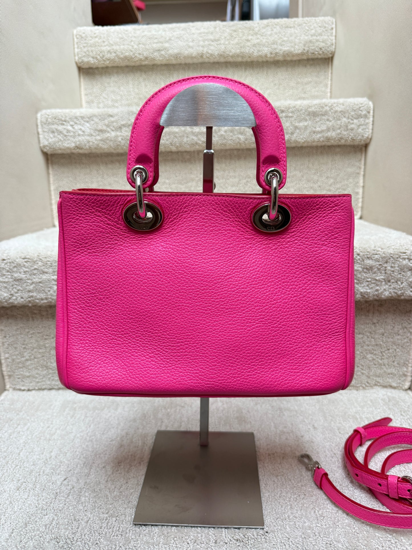 Christian Dior Calfskin Small Diorissimo Tote Fuchsia
