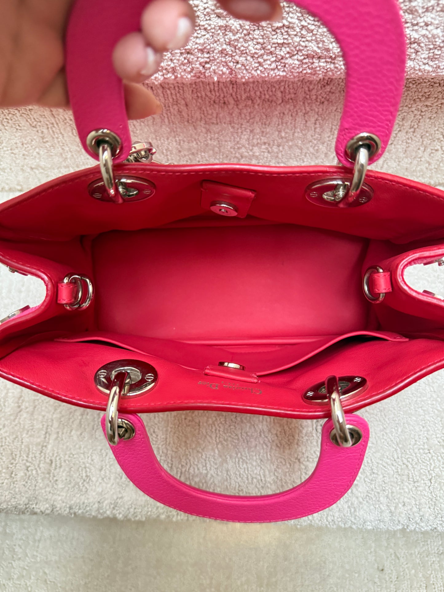 Christian Dior Calfskin Small Diorissimo Tote Fuchsia