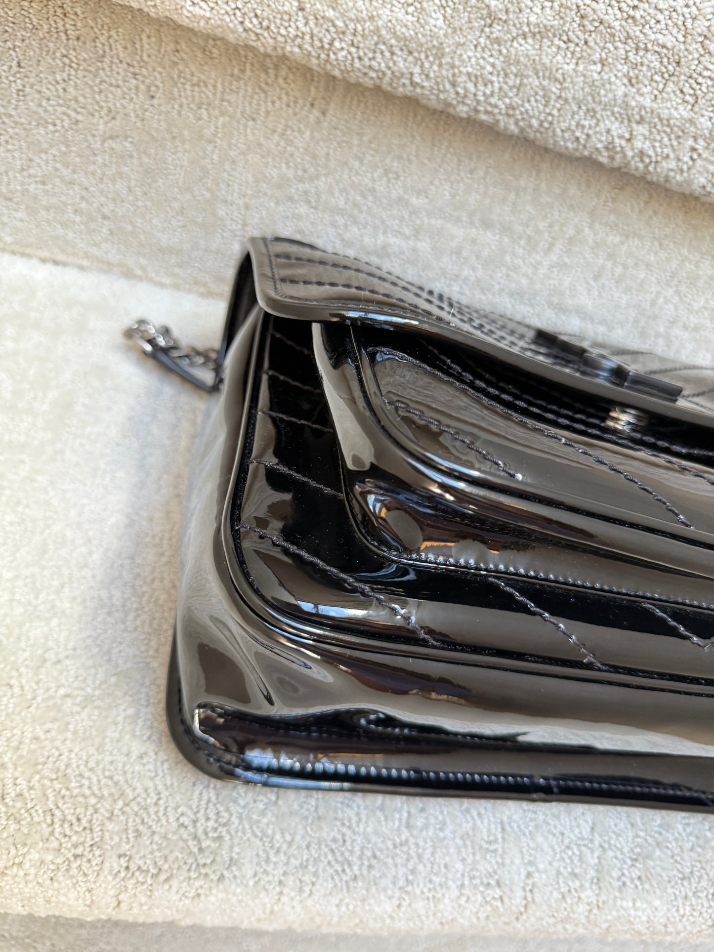 YSL Saint Laurent Patent Matelasse Monogram Medium Niki Chain Satchel Black
