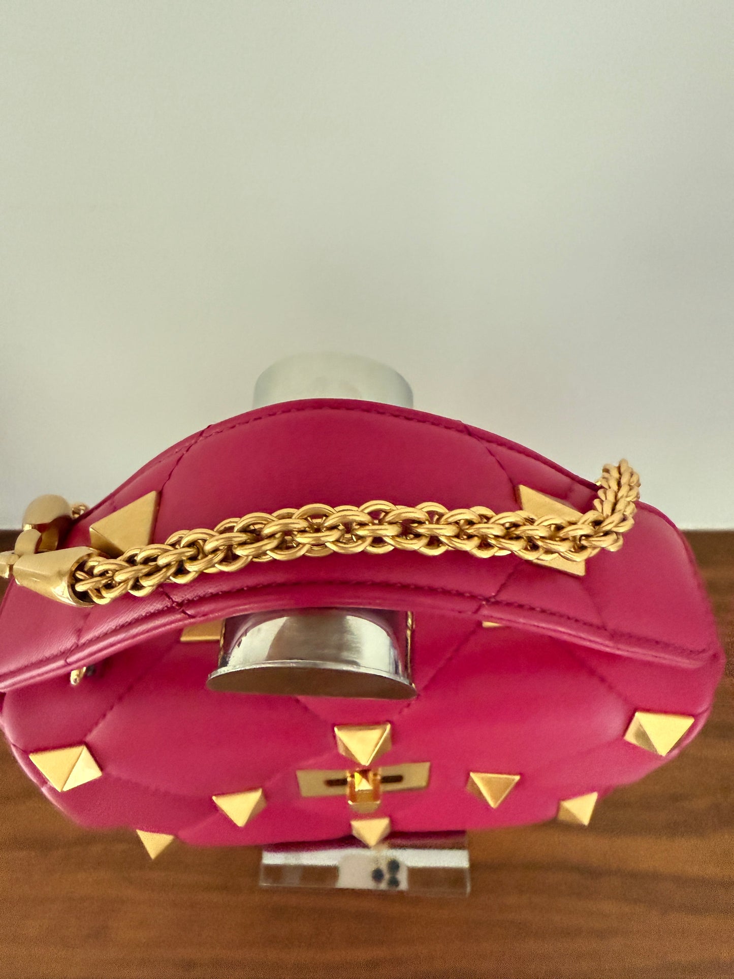 Valentino Roman Stud Medium Shoulder Bag in Dark Pink