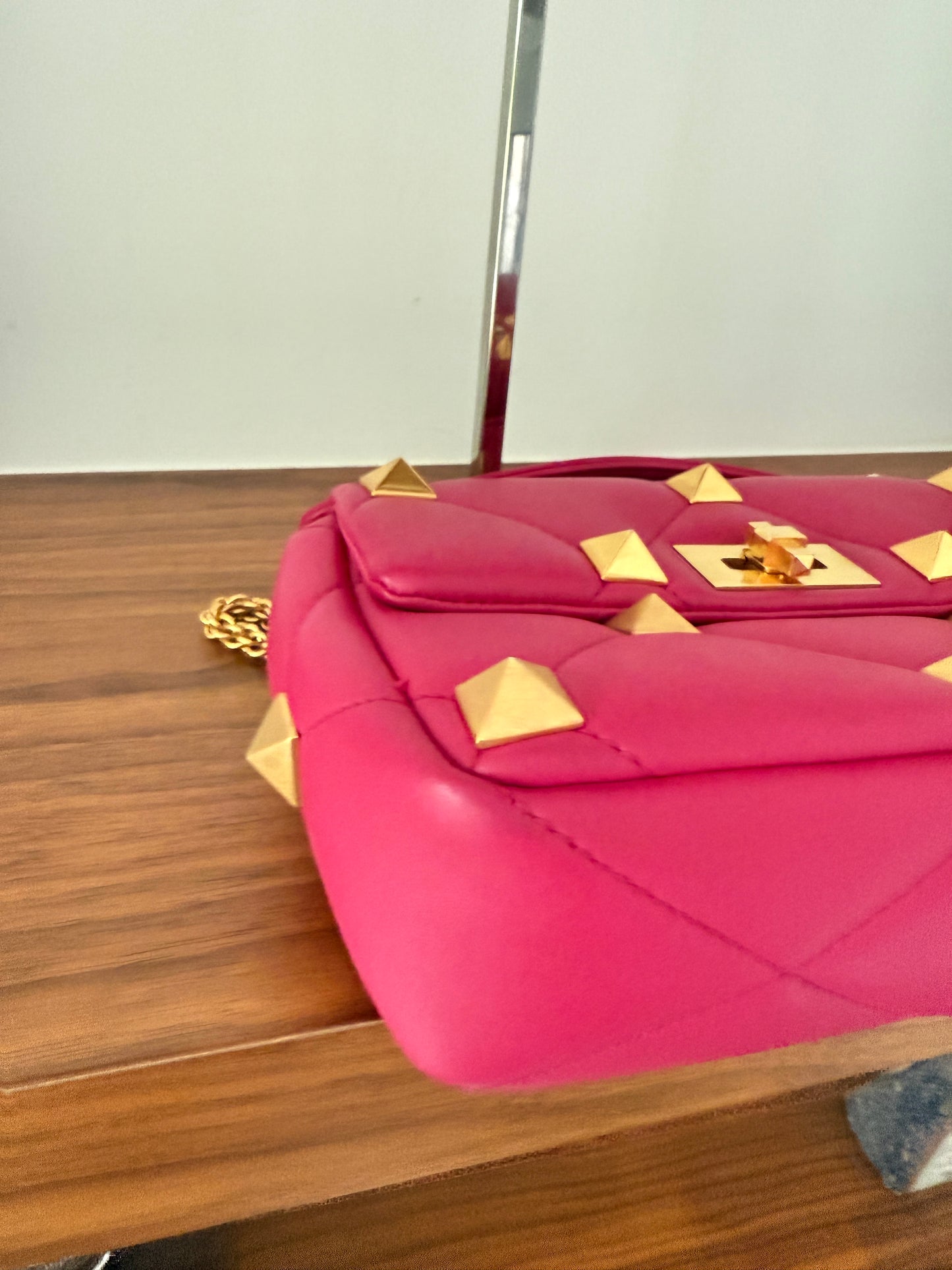 Valentino Roman Stud Medium Shoulder Bag in Dark Pink