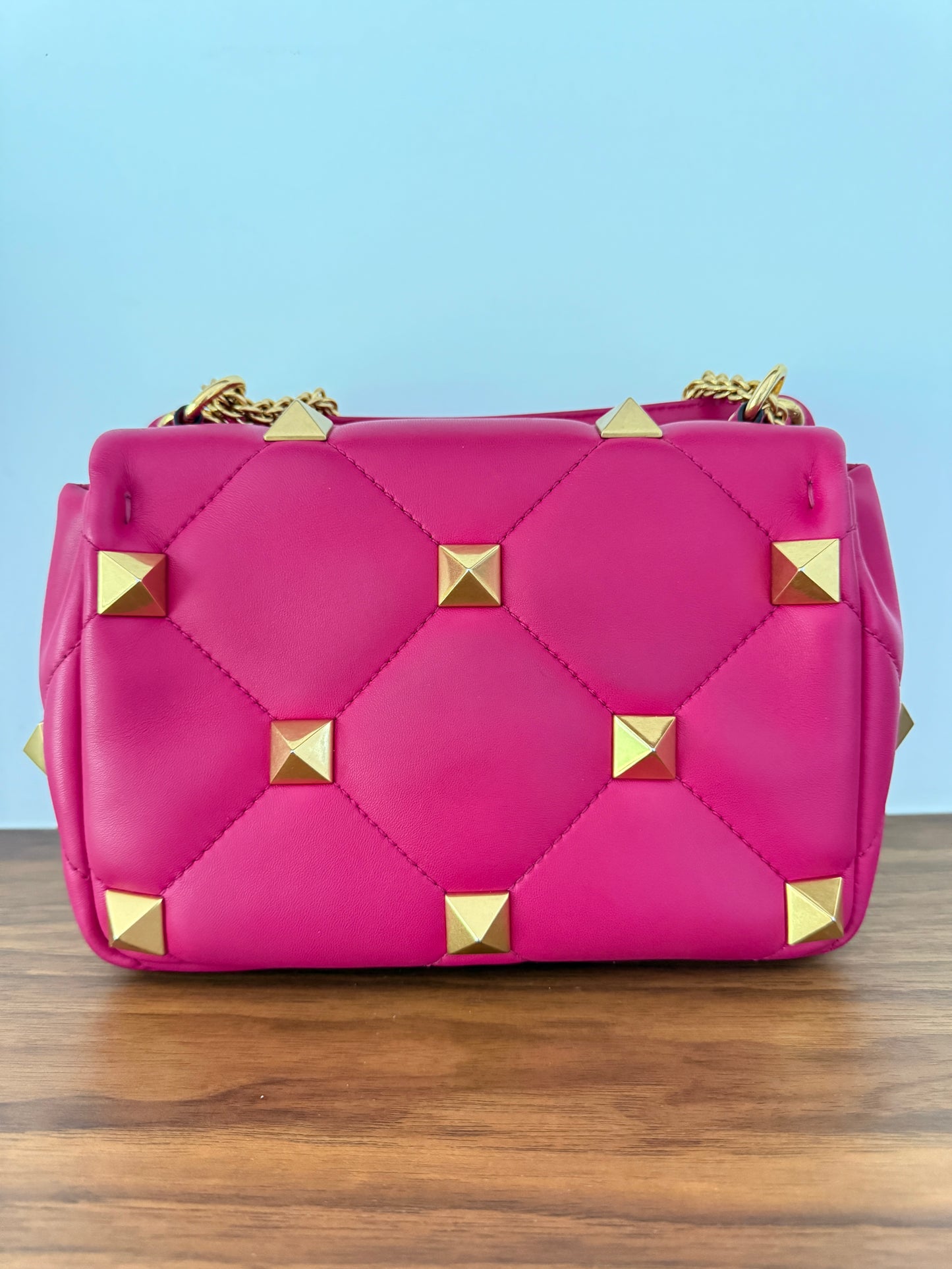 Valentino Roman Stud Medium Shoulder Bag in Dark Pink